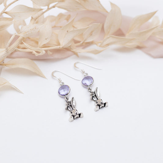 Bunny rabbit earrings, birthstone jewellery, personalised gifts, Easter gift, birthstone charm, friendship gift, pet loss memorial