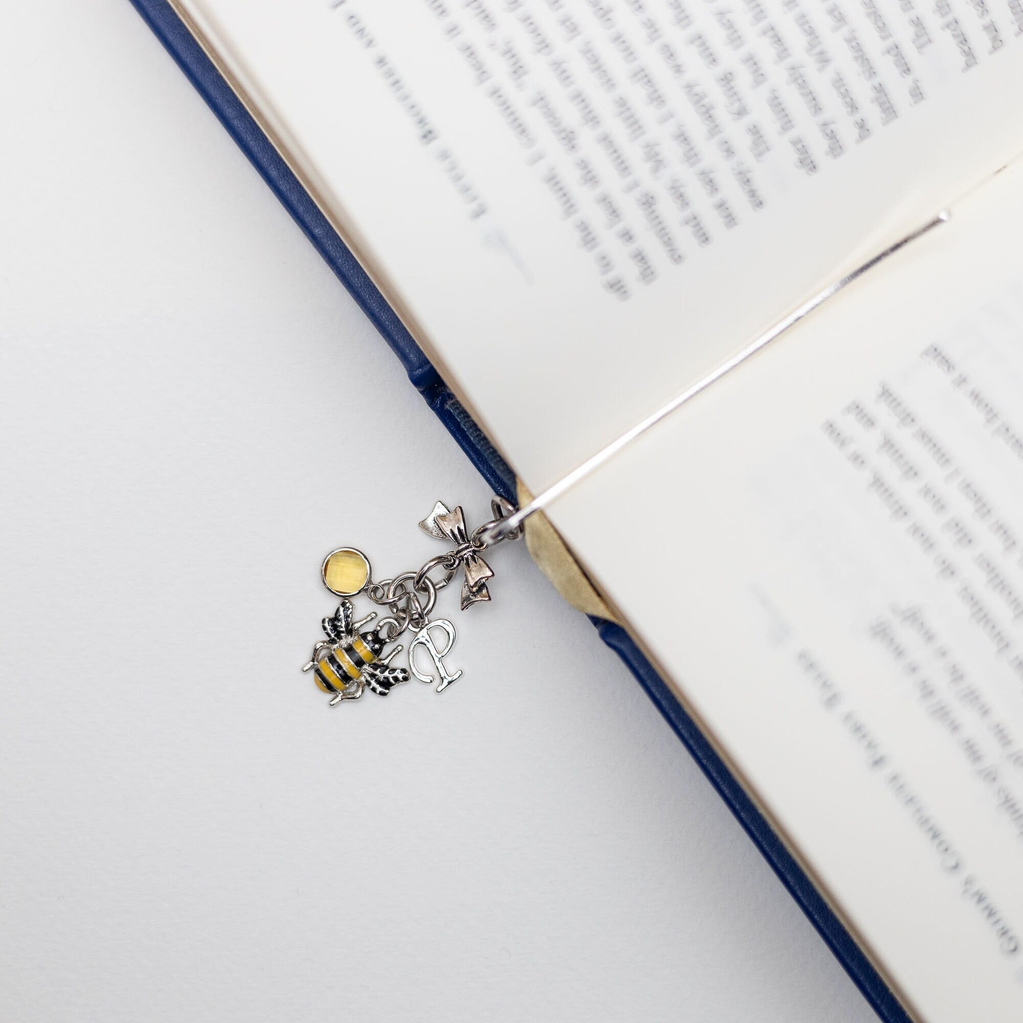 Bee bookmark, personalised gifts, birthstone initial, metal charm page marker, insect wings, bumble bee gift, queen bee, gift for reader