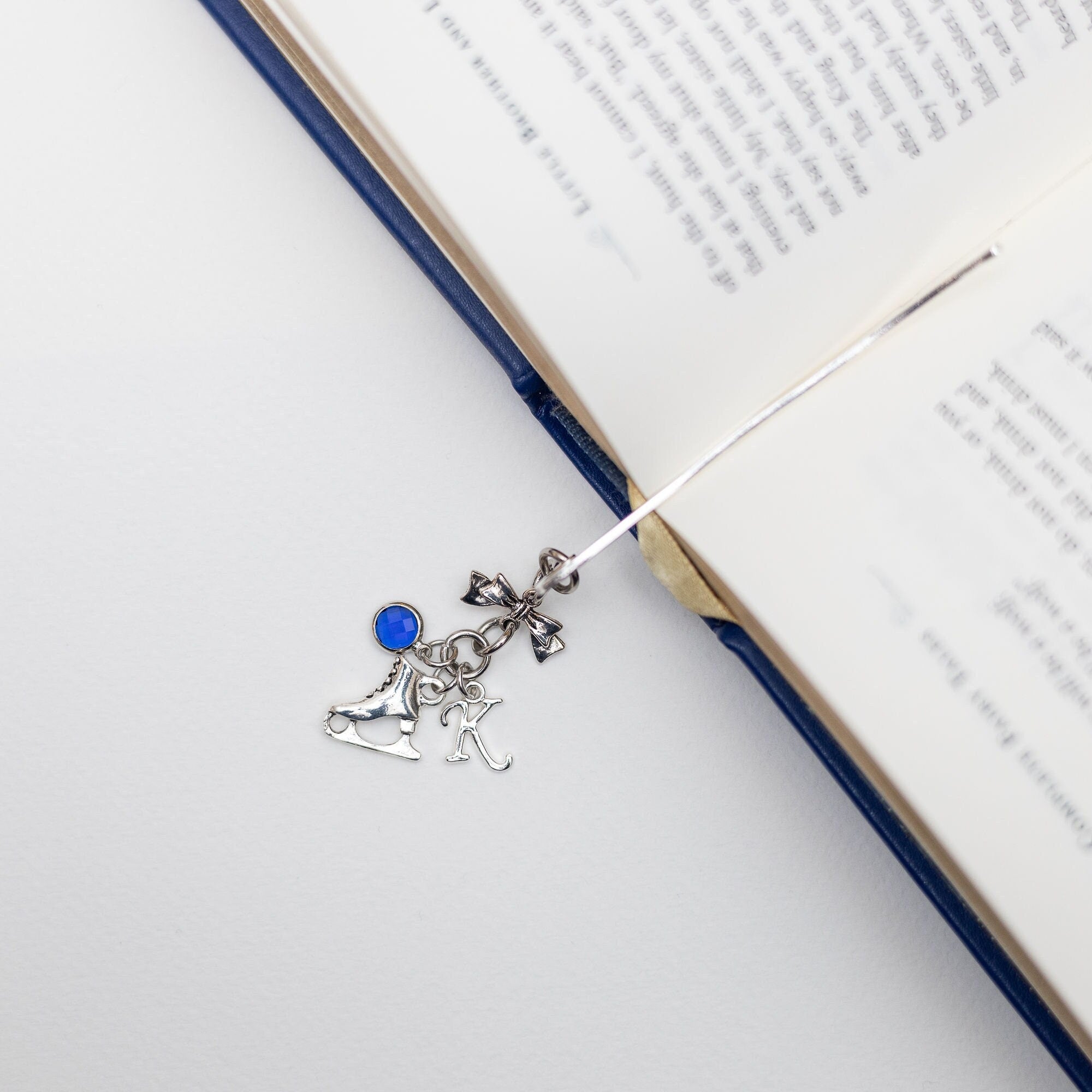 Ice skate bookmark, personalised gifts, birthstone initial, metal page marker, figure skating gift, for reader, reading gift, winter sports