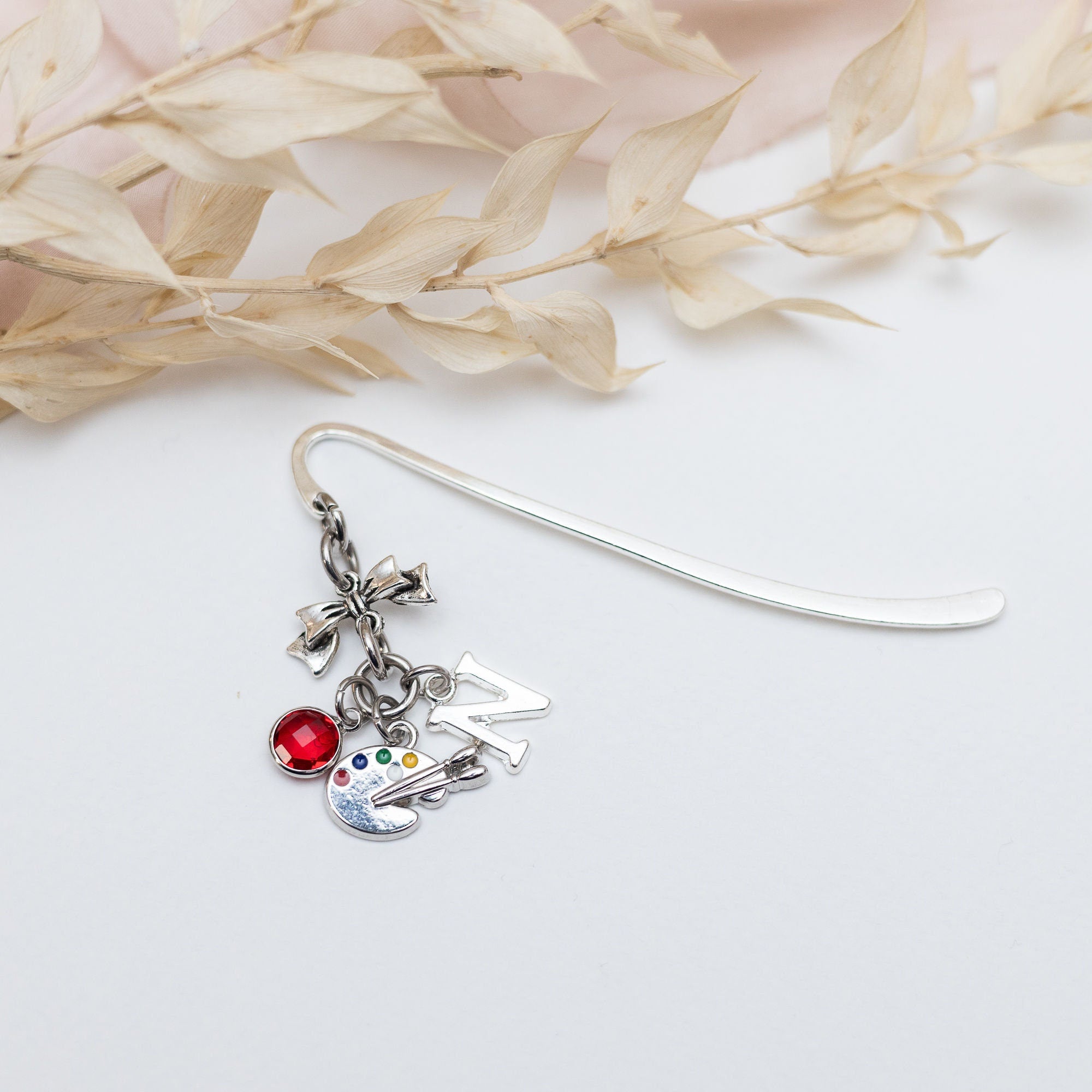 Paint palette bookmark, gift for Artist, personalised gifts, birthstone initial, metal page marker, painter gift, for reader, art gift