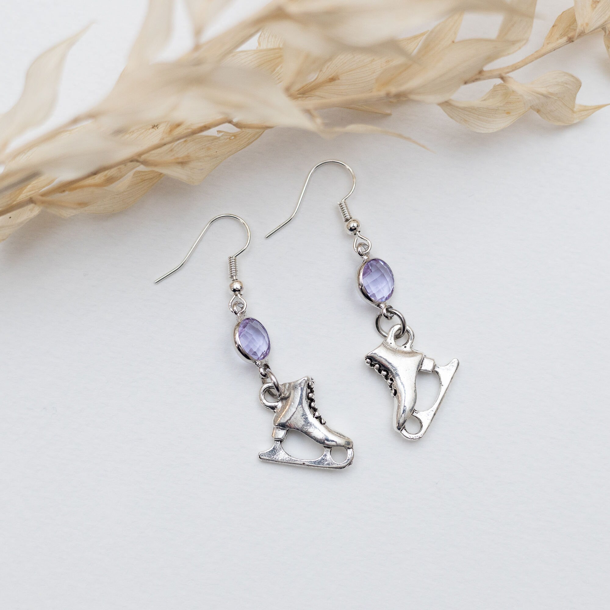 Ice skate earrings, birthstone jewellery, personalised gifts, figure skating gifts, ice skater gift, winter sports competitor