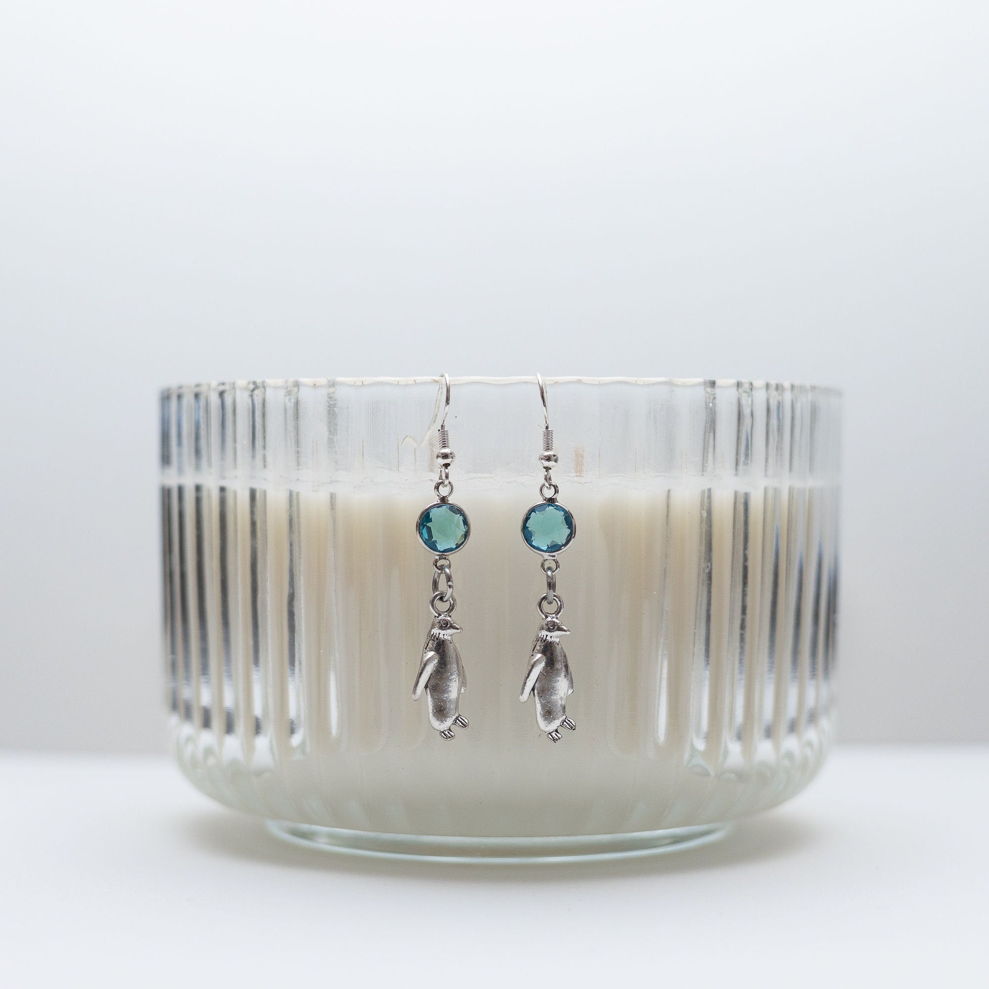 Penguin earrings, birthstone jewellery, personalised gifts, penguin gifts, sea bird gift, Antarctic animal charm