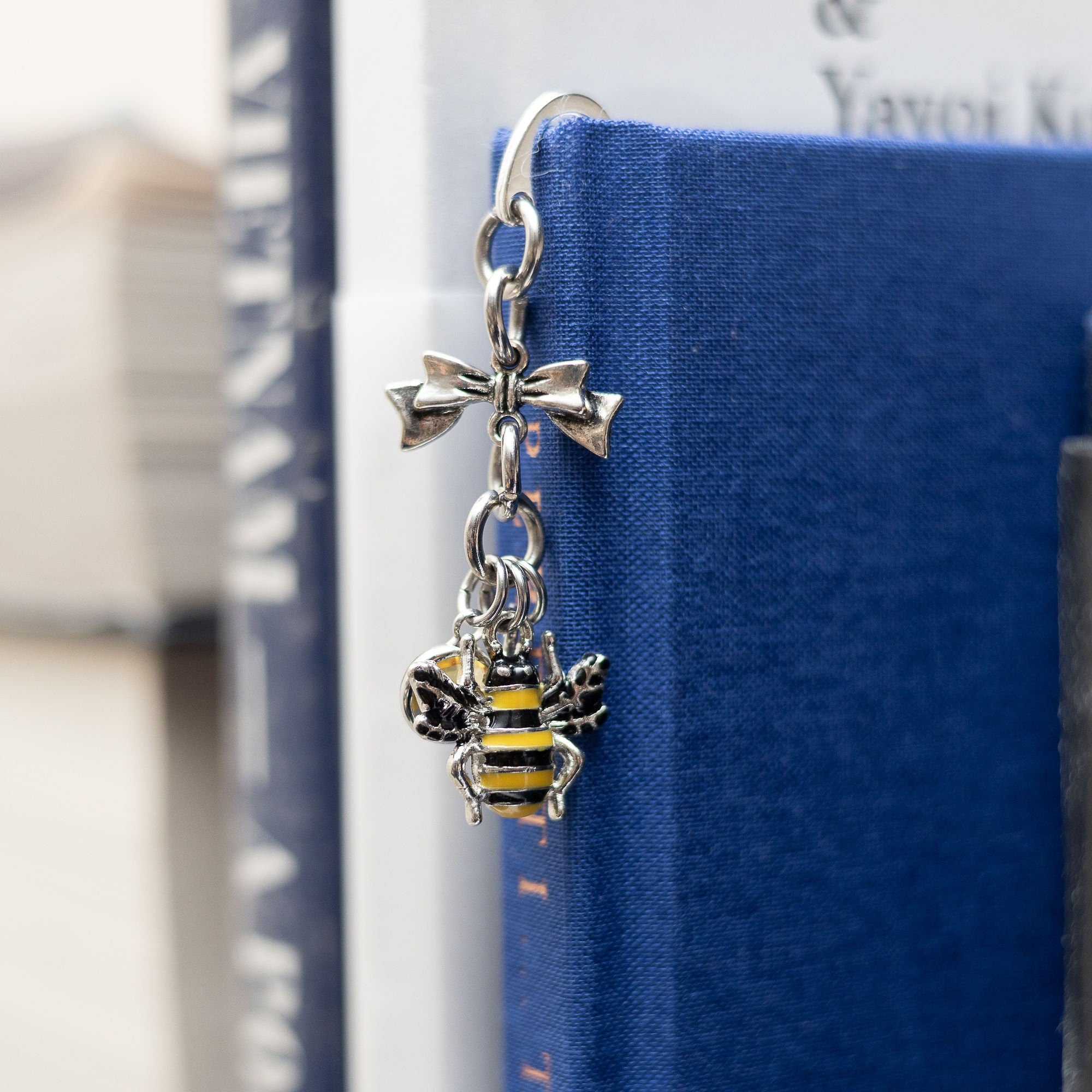 Bee bookmark, personalised gifts, birthstone initial, metal charm page marker, insect wings, bumble bee gift, queen bee, gift for reader