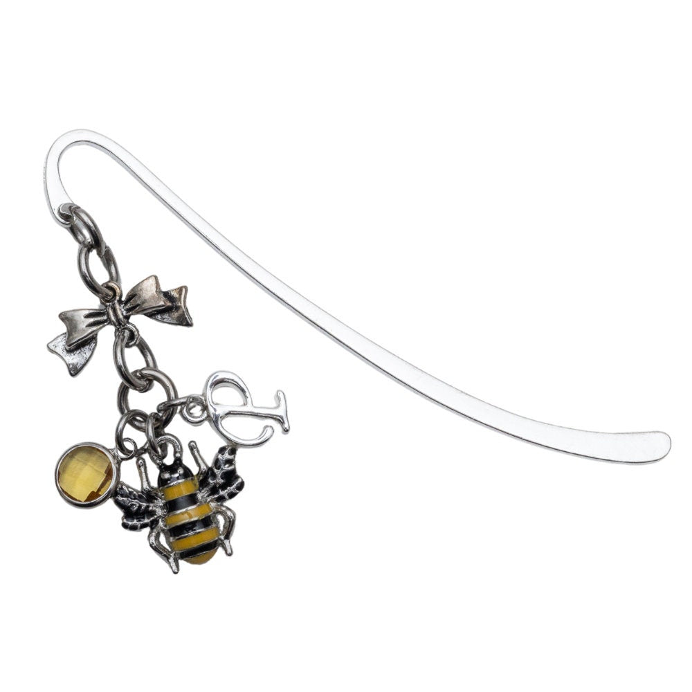 Personalised Bee Bookmark: Initial & Birthstone Charm, Reader Gift