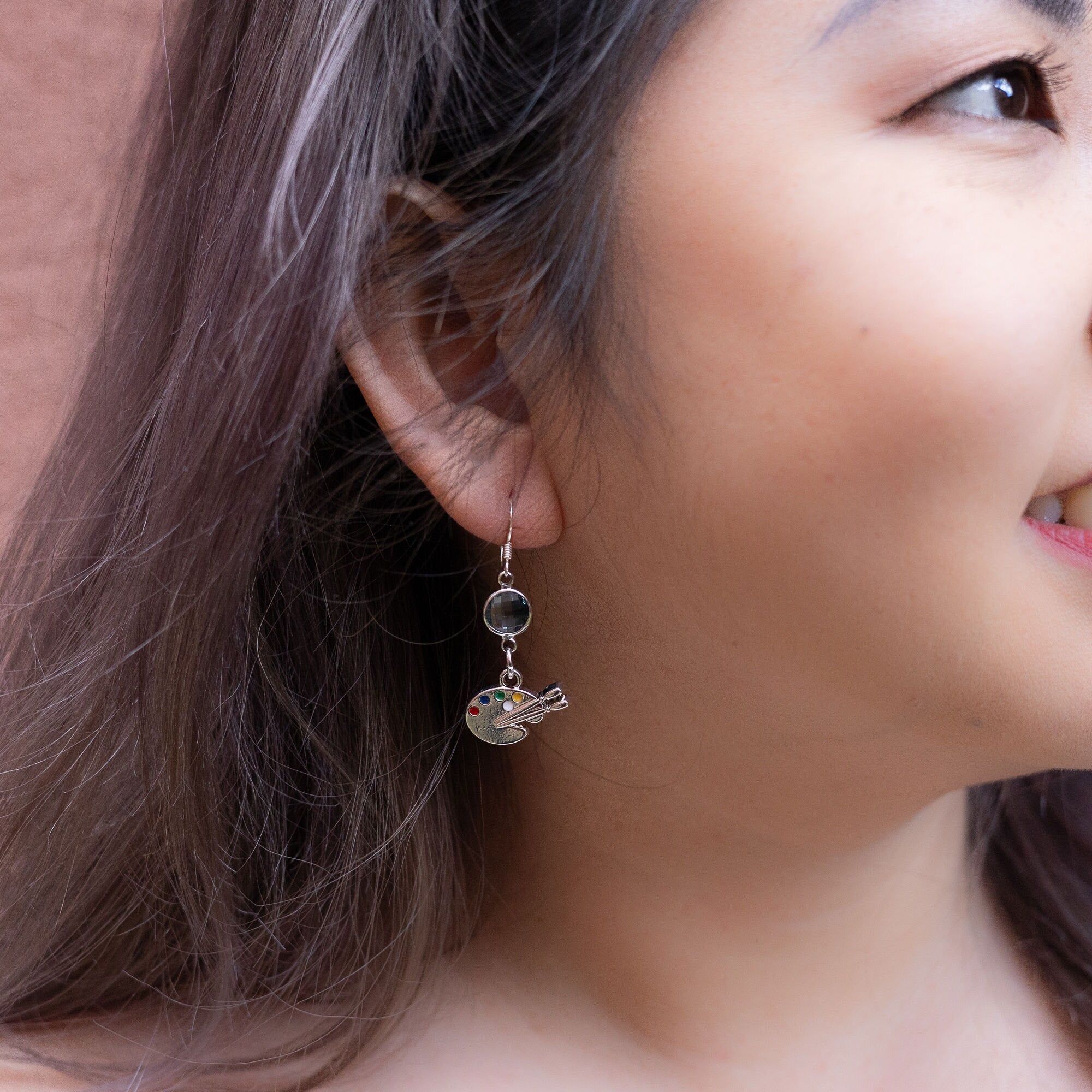 Paint palette earrings, birthstone jewellery, personalised gifts, art painter gifts, gift for artist, art teacher thank you gift