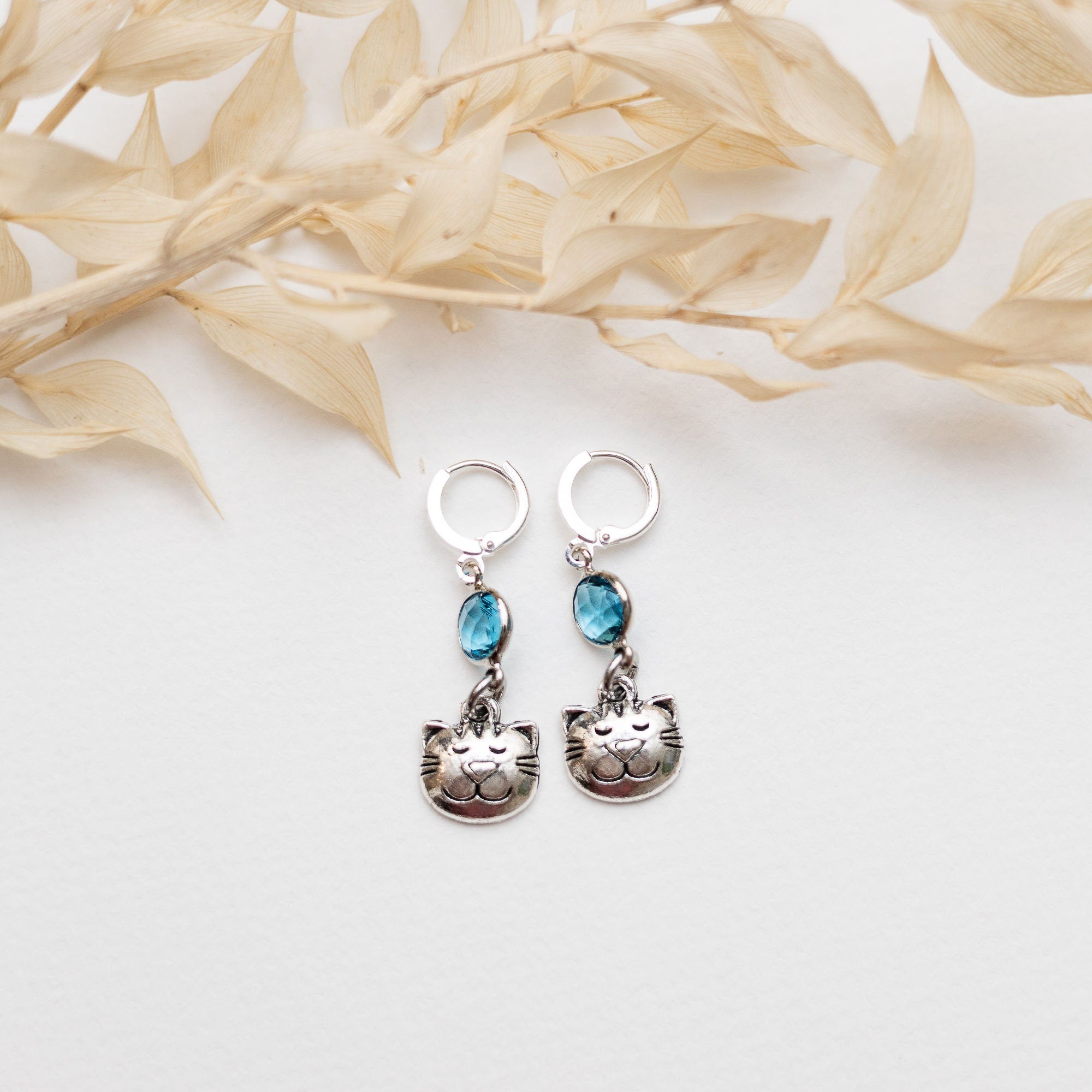 Cat earrings, cat face, birthstone jewellery, personalised gifts, kitty jewellery, new kitten owner, pet loss memorial, birthday keepsake