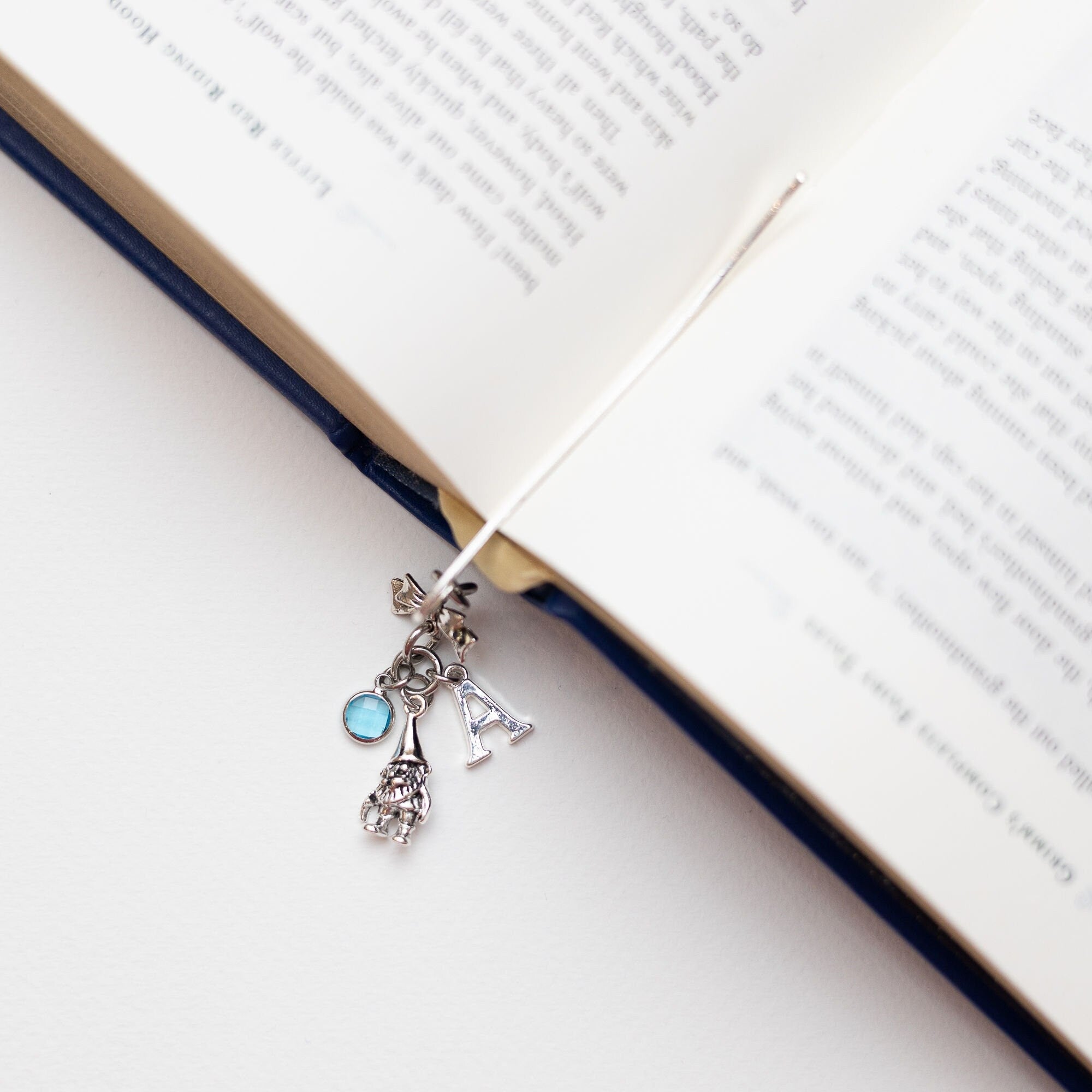 Gnome bookmark, personalised gifts, birthstone initial letter, metal charm page marker, garden gnome charm, for reader, gardener gift