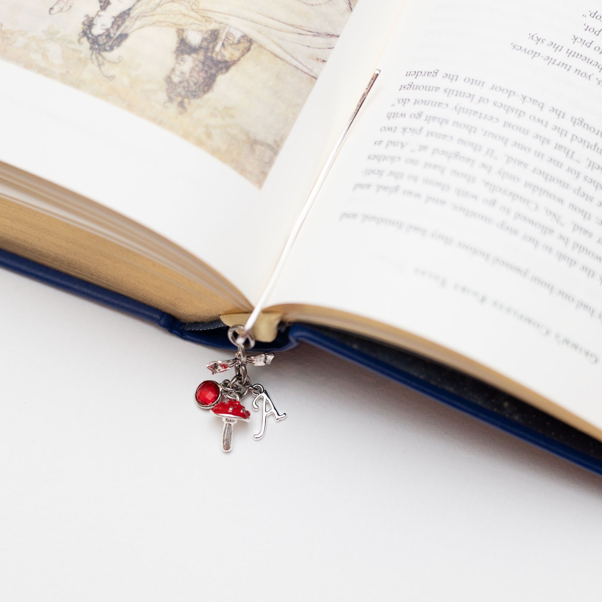 Red toadstool bookmark, personalised gifts, birthstone initial letter, metal charm page marker, mushroom charm, for reader, gardener gift