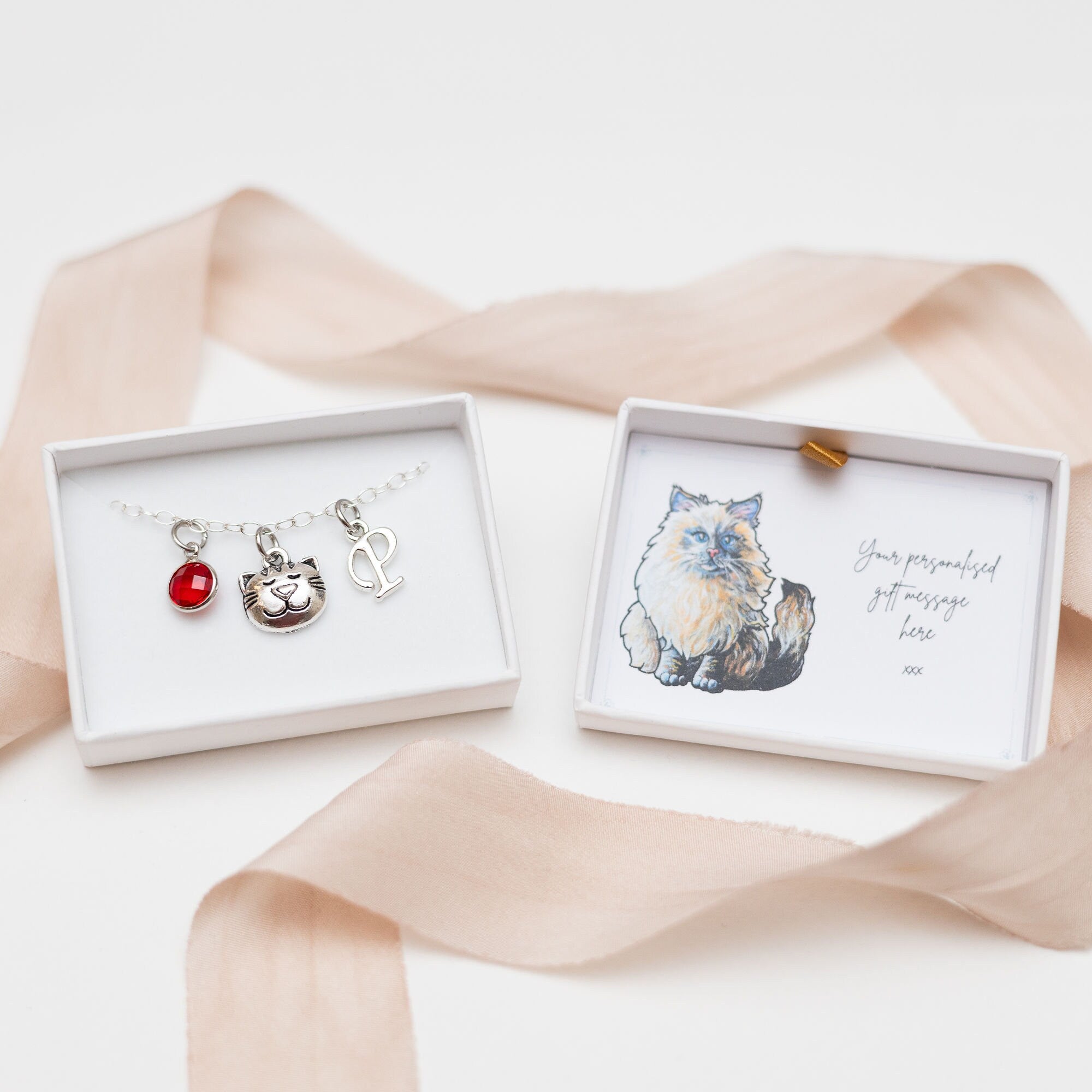 Cat bracelet, personalised gifts, cat face jewellery, gift for kitten owner, friendship, birthstone, cat mum, pet loss, sitter thankyou