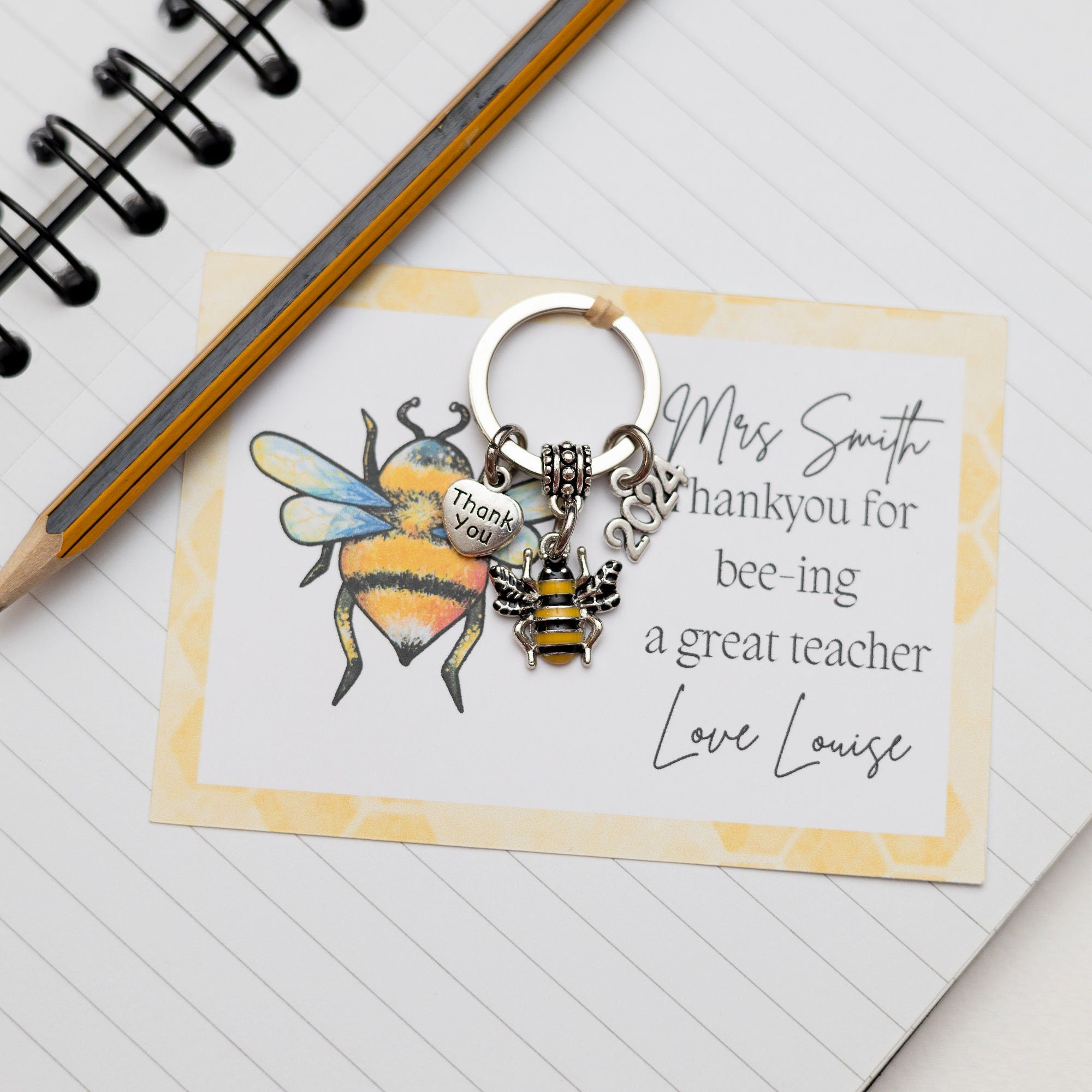 Teacher gift, bee keyring, personalised gifts, key worker thank you, teacher appreciation, end of school year 2025, queen bee