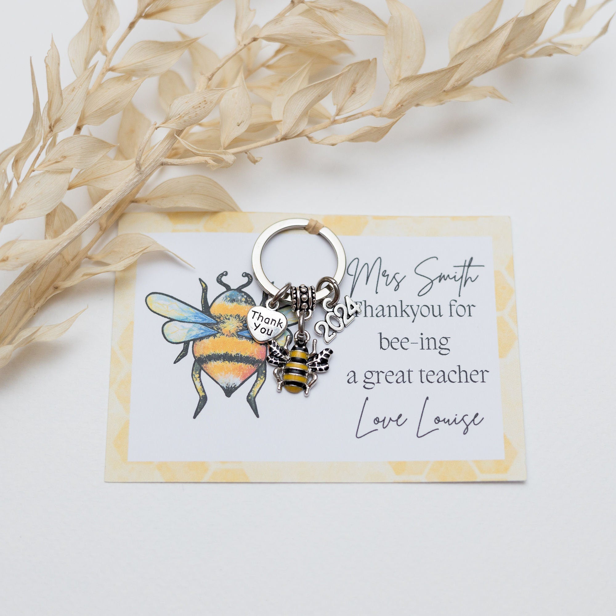 Teacher gift, bee keyring, personalised gifts, key worker thank you, teacher appreciation, end of school year 2025, queen bee