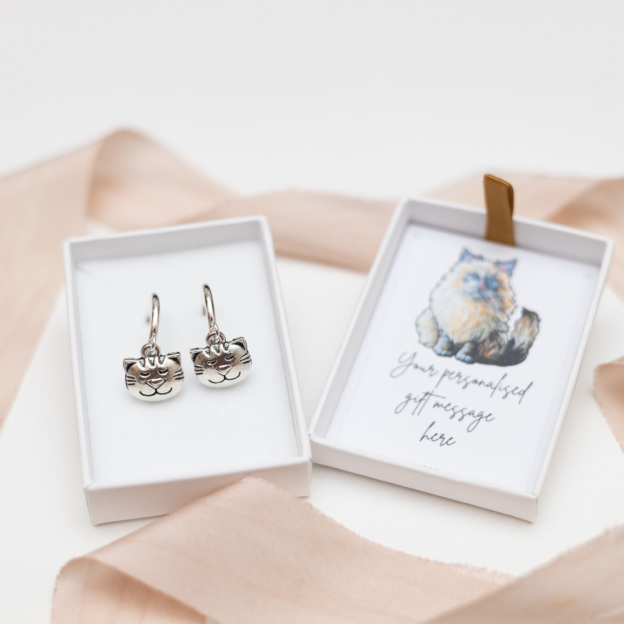 Cat earrings, cat face jewellery, cute animal gift, hoop huggies, drop hooks, new kitten owner, pet loss, pet sitter thank you, cat gift