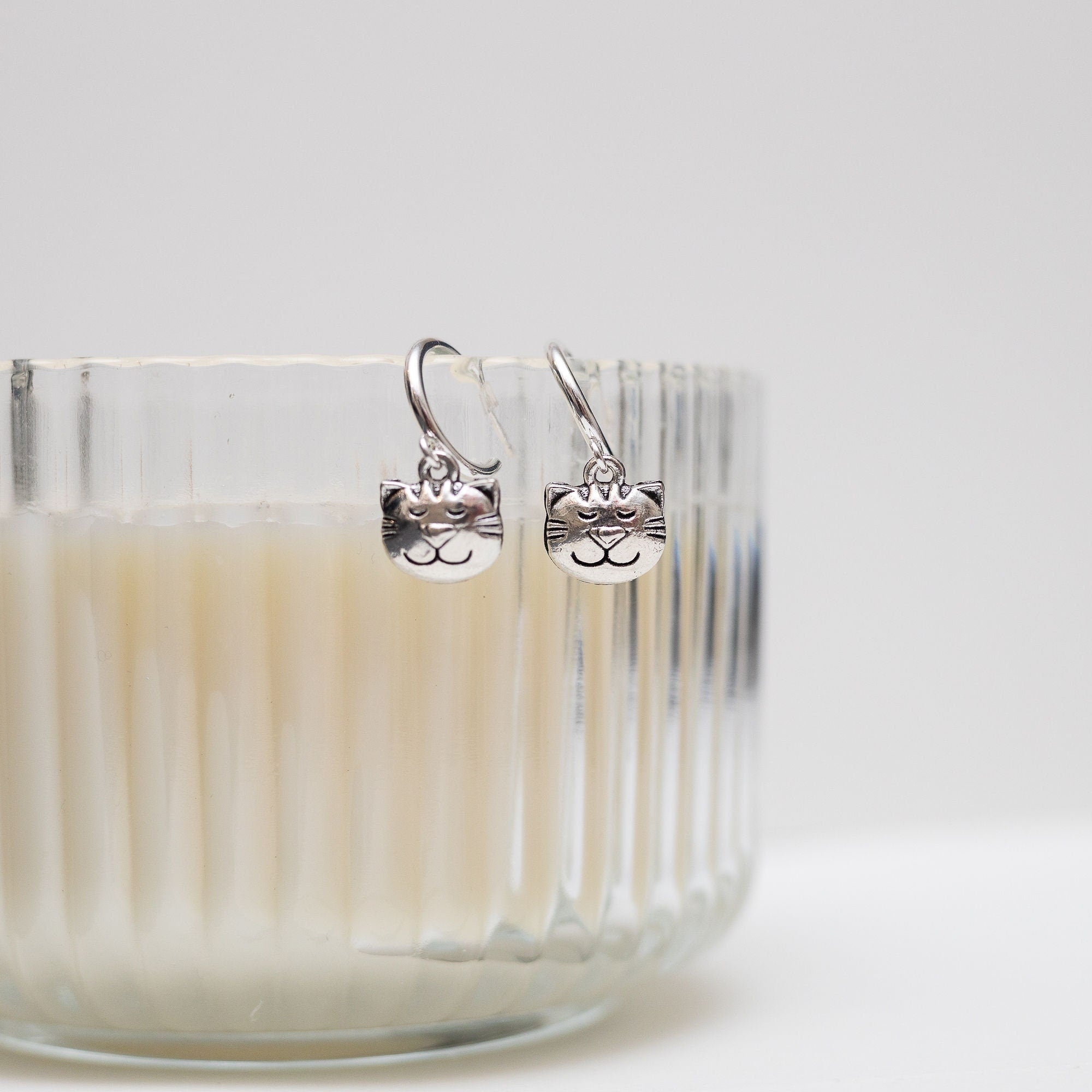 Cat earrings, cat face jewellery, cute animal gift, hoop huggies, drop hooks, new kitten owner, pet loss, pet sitter thank you, cat gift