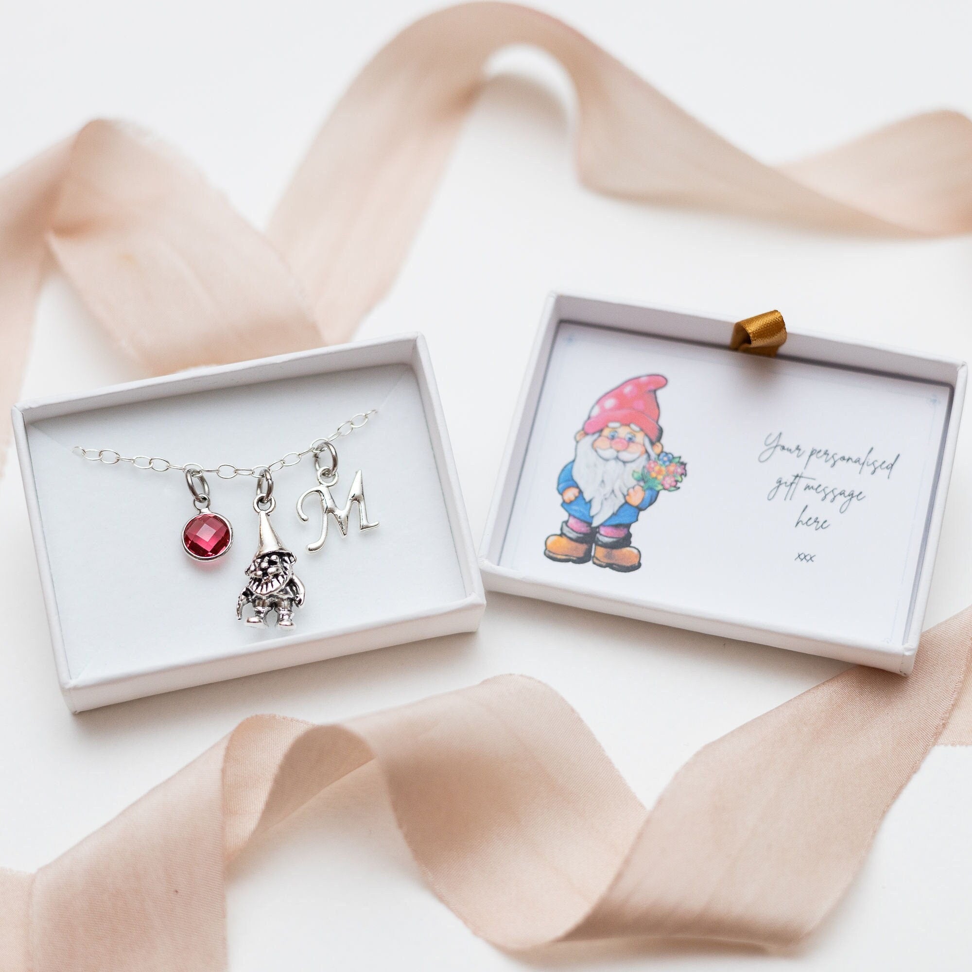 Gnome bracelet, personalised gifts, garden gnome jewellery, birthstone initial charm, gift for gardener, whimsical accessory