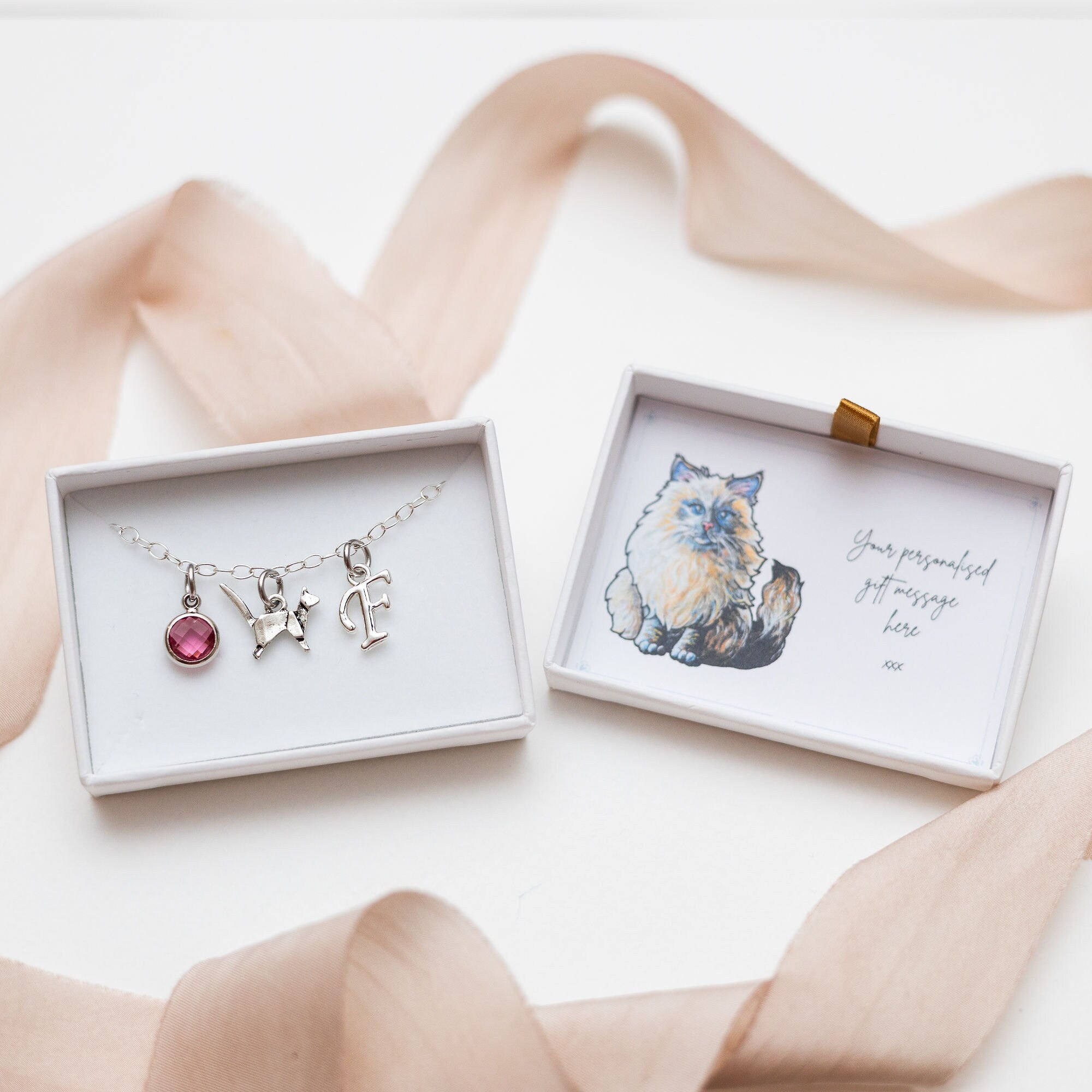 Origami cat bracelet, oval link chain, charm bracelet, personalised gifts, cute animal jewellery, pet loss remembrance, new kitten owner