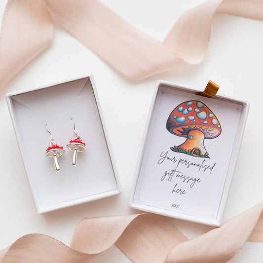 Toadstool earrings, red mushroom gifts, whimsical fairy tale, 925 silver ear wires, women's jewellery, cottage core, woodland, shroom nature