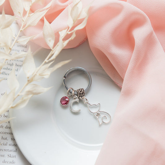 Cat keychain, animal keychain,  personalised gifts, initial birthstone, cat owner gift, pet loss keepsake