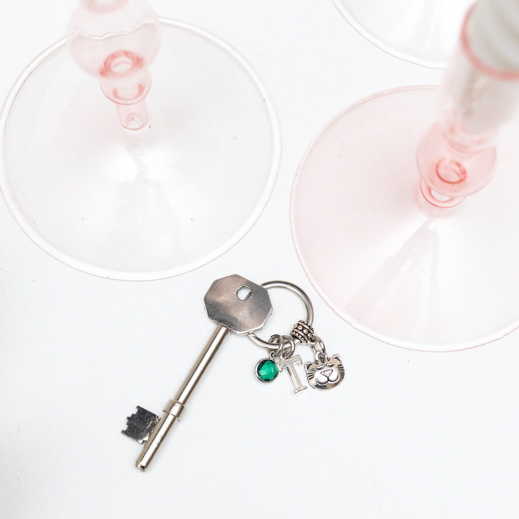 Cat keychain, cat face keychain, personalised gifts, initial birthstone, cat owner gift, pet loss keepsake, cute animal bag charm