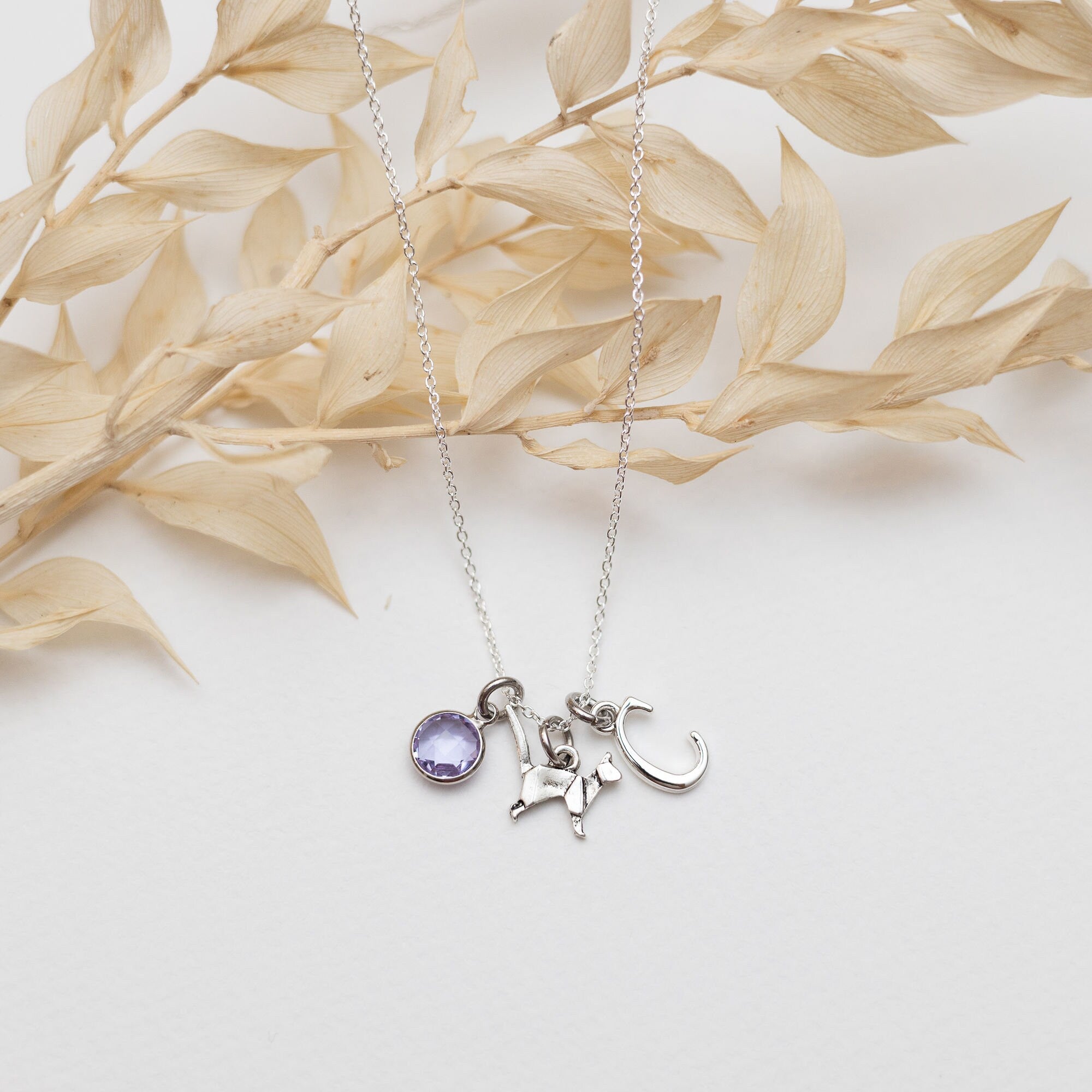 Origami cat necklace, personalised gifts, birthstone jewellery, initial charm, new kitten gift, pet loss keepsake, pet sitter thank you