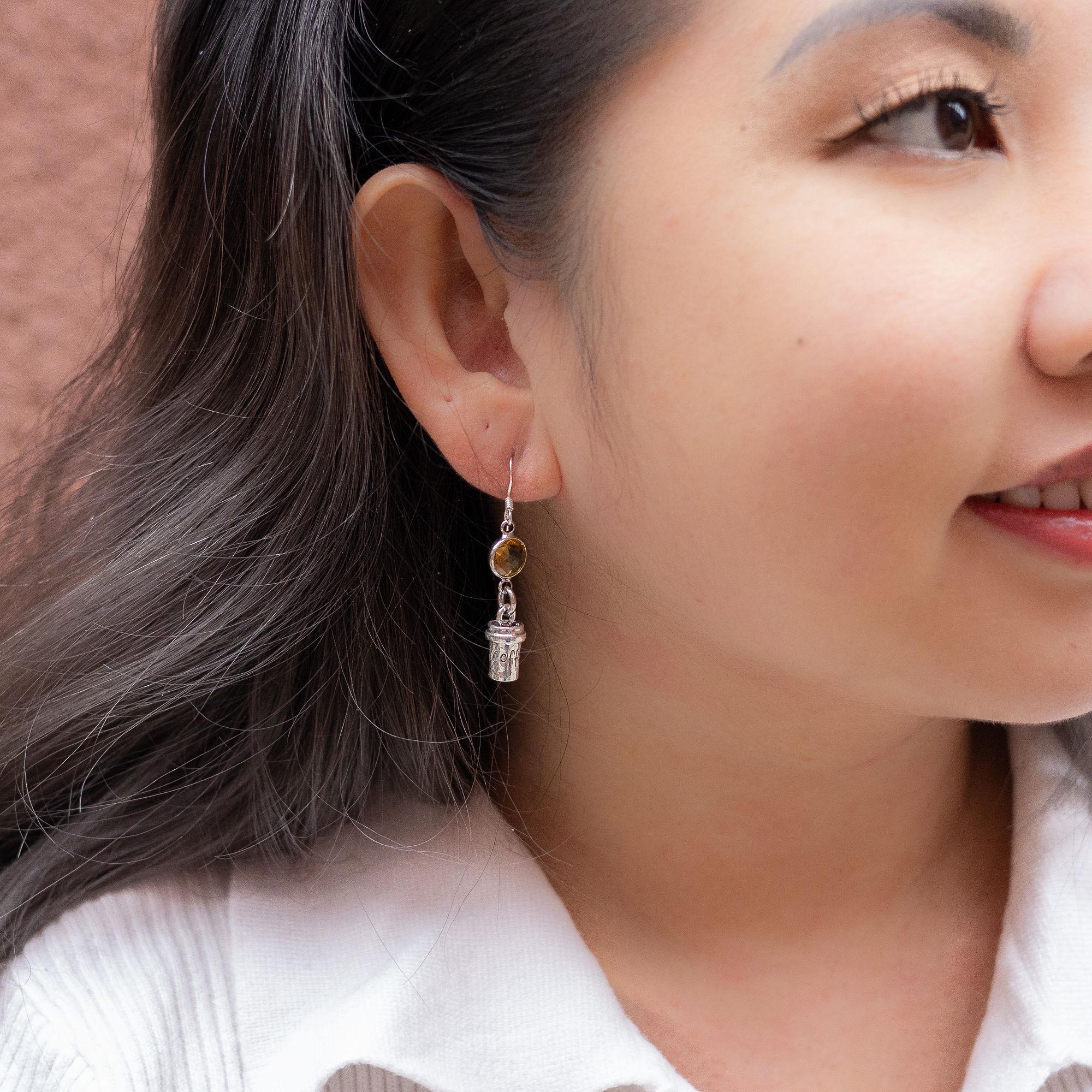 Coffee cup earrings, birthstone jewellery, personalised gifts, pumpkin spice coffee, Autumn fall accessory, barista café owner, coffee lover