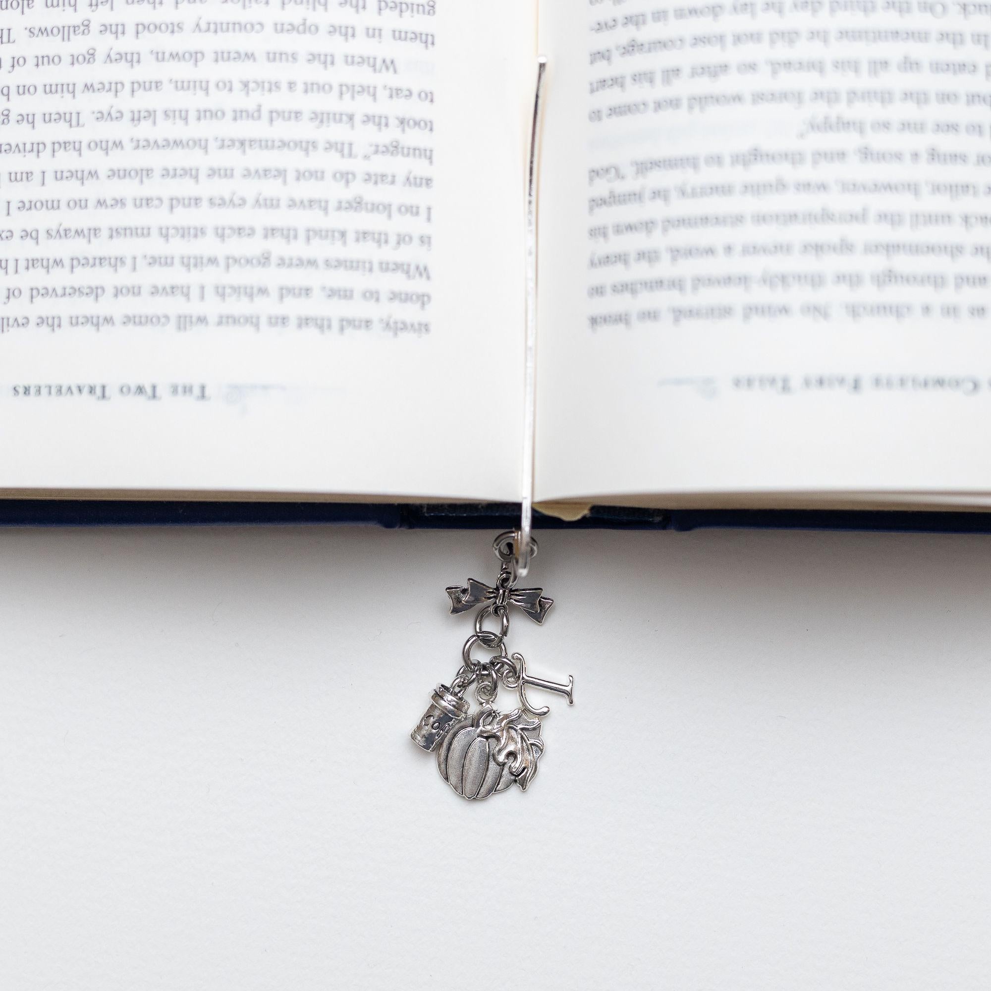 Pumpkin spice latte bookmark, personalised gifts, letter charm, metal page marker, October birthday, coffee, book lover, spooky season