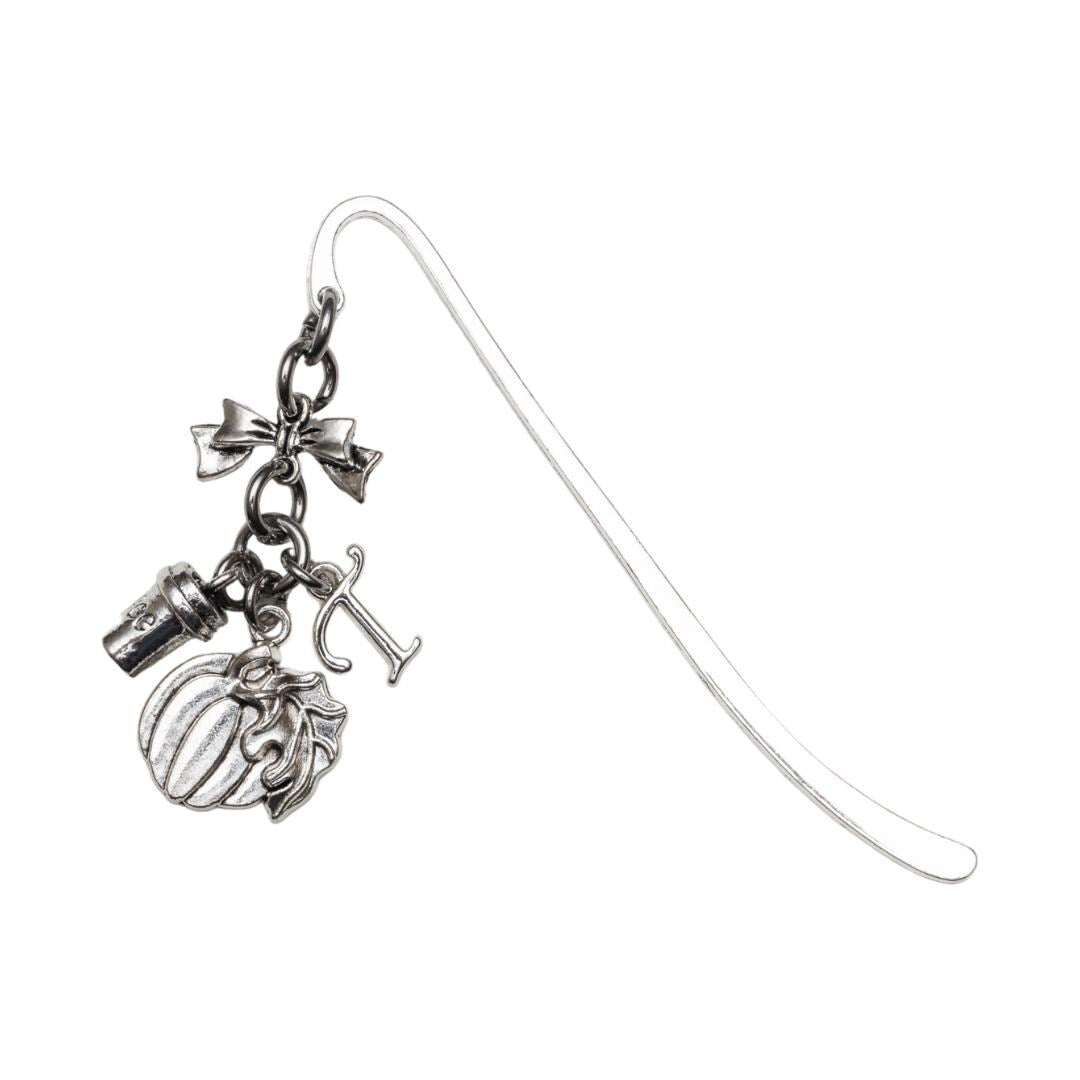 Pumpkin spice latte bookmark, personalised gifts, letter charm, metal page marker, October birthday, coffee, book lover, spooky season