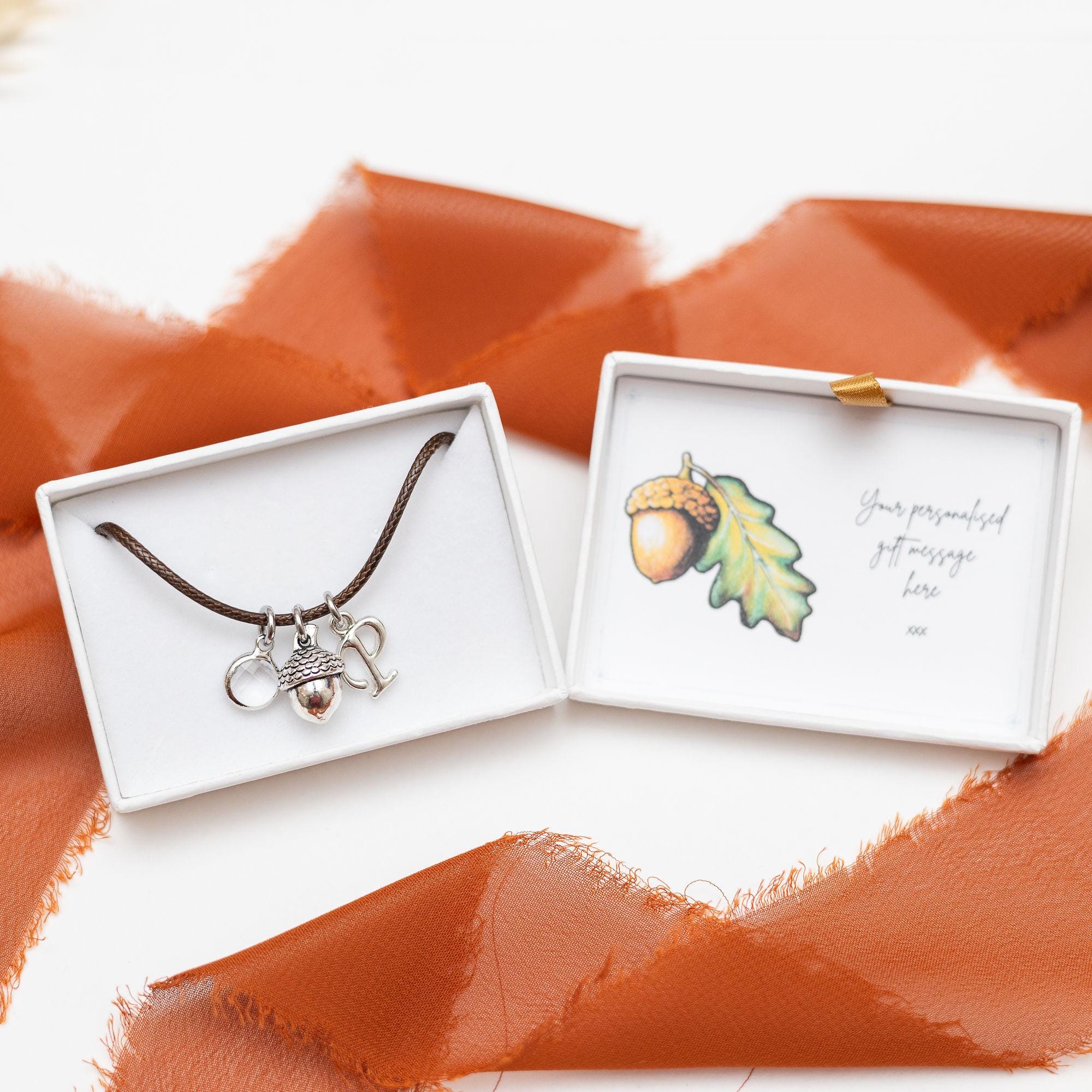 Acorn bracelet, waxed cord adjustable, personalised gifts, oak tree jewellery, acorn gifts, growth strength gift, birthstone letter, teacher