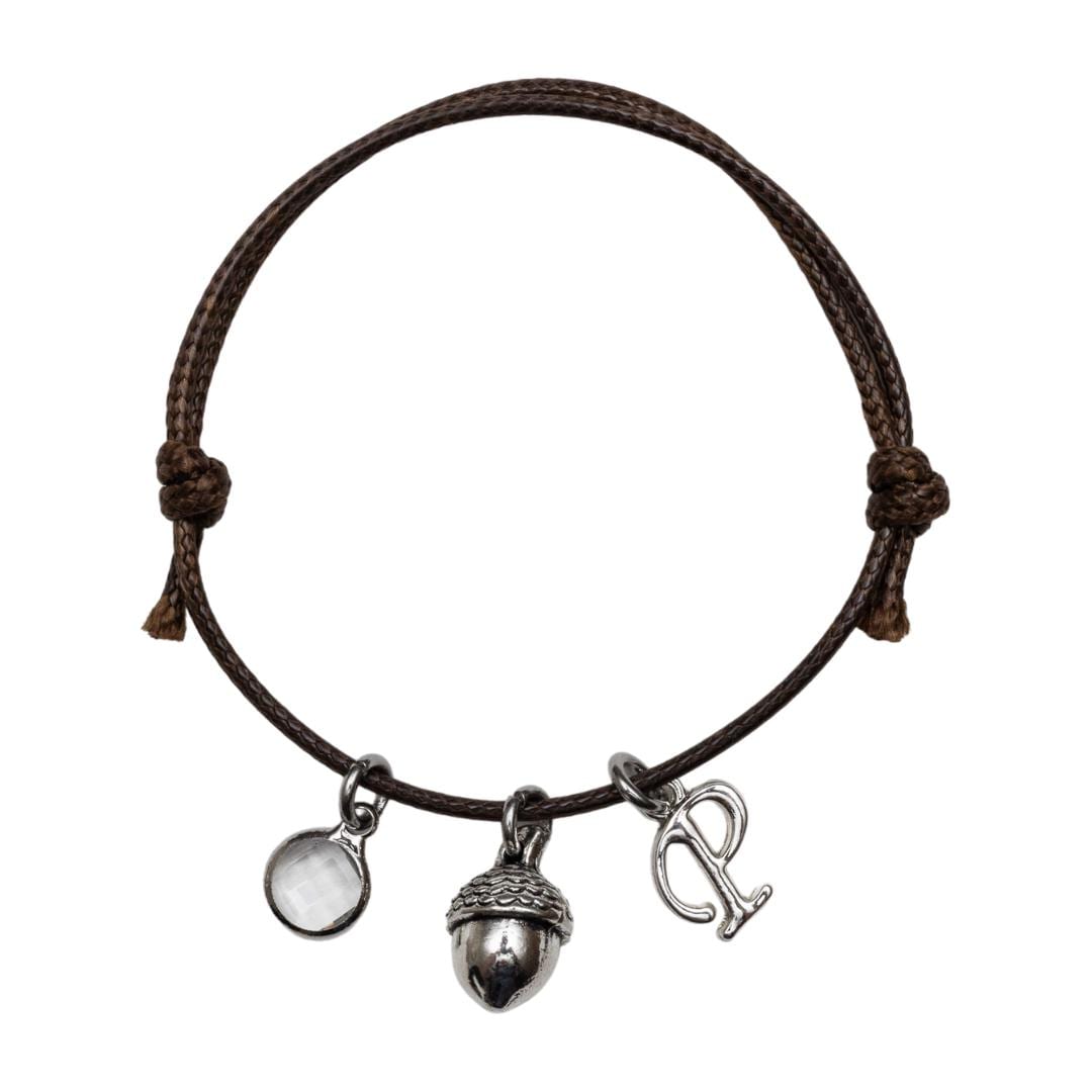 Acorn bracelet, waxed cord adjustable, personalised gifts, oak tree jewellery, acorn gifts, growth strength gift, birthstone letter, teacher