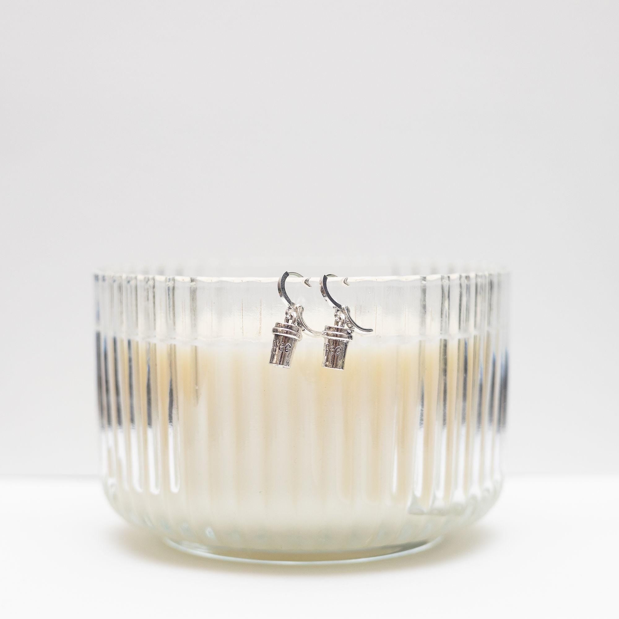 Coffee cup earrings, Autumn jewellery, coffee gift, pumpkin spice latte, hoop huggies, barista gift, café owner accessory, caffeine theme