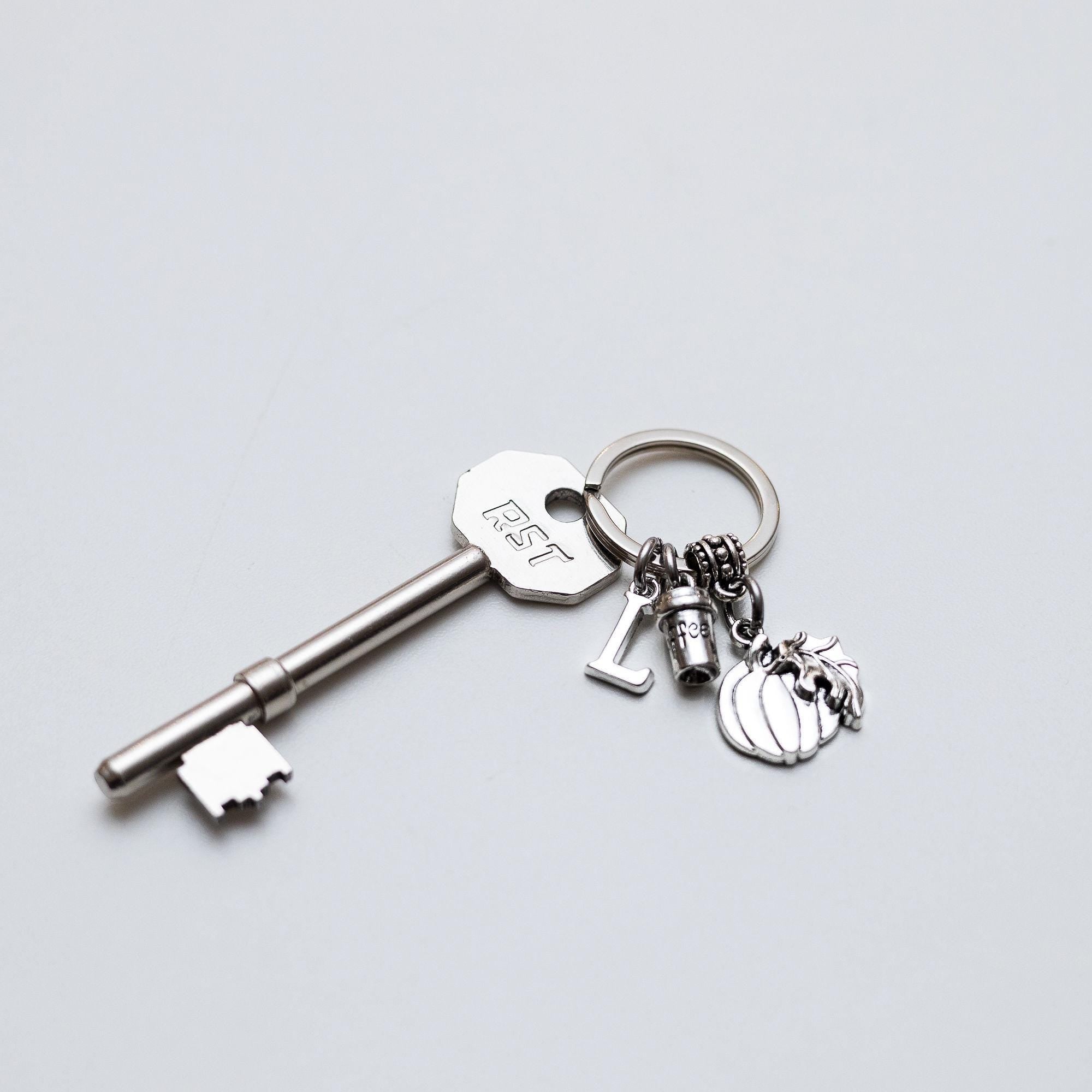 Pumpkin Spice Coffee Keyring: Personalised Initial Charm, Autumn Gift