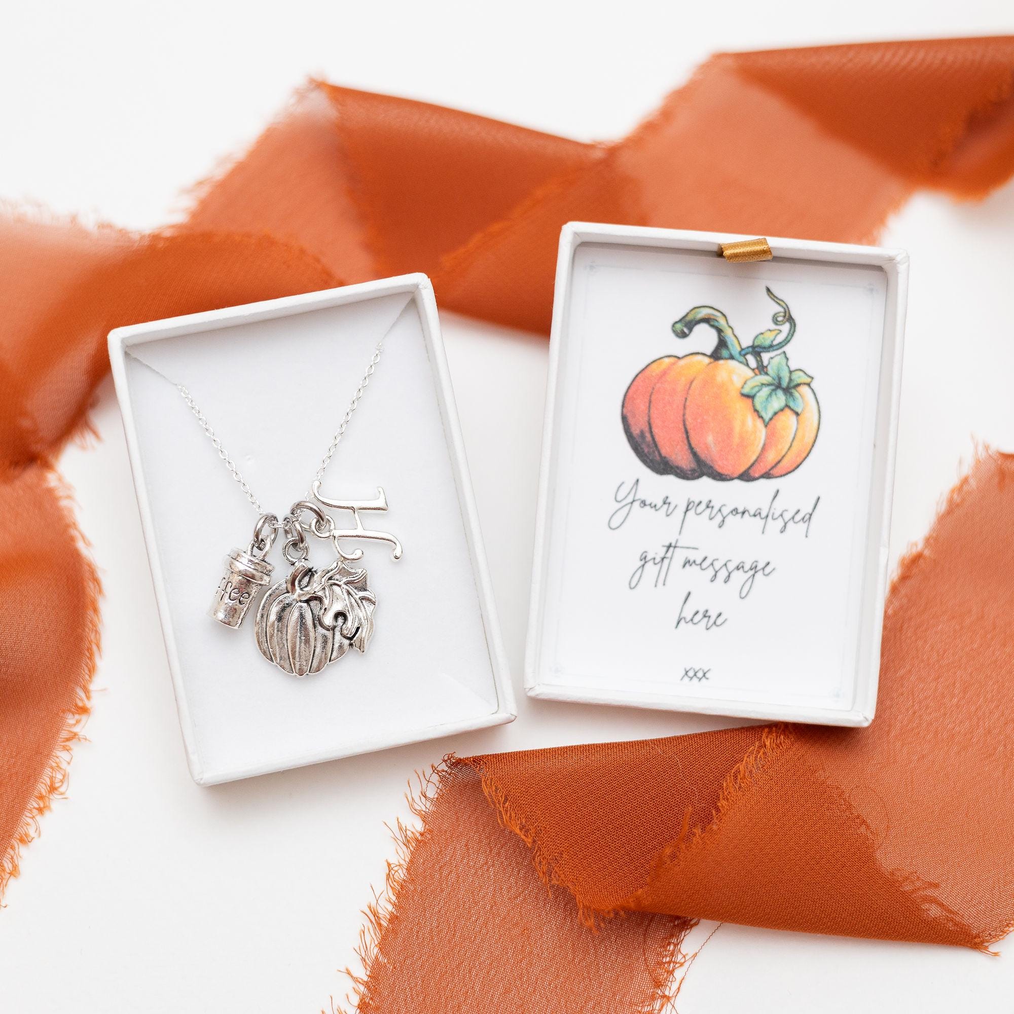 Pumpkin Spice Latte Necklace: Personalised Initial Charm, Autumn Jewellery