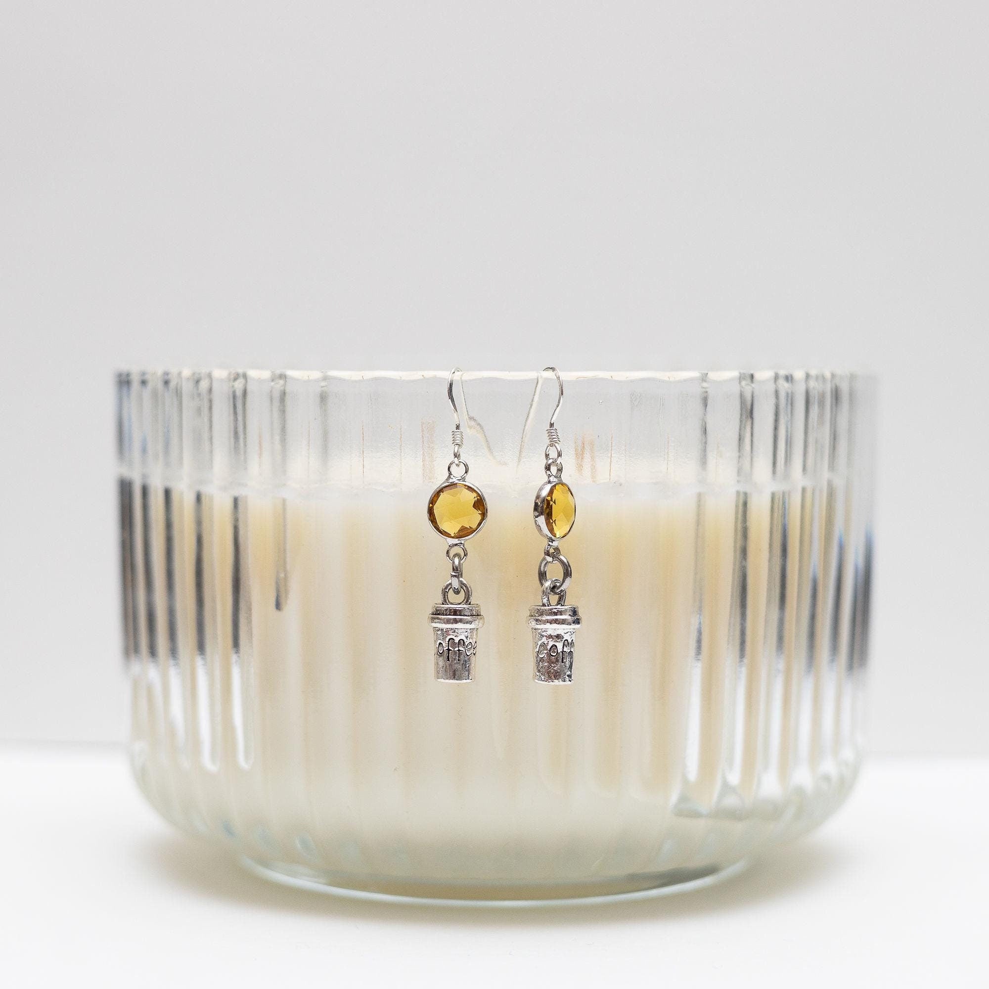 Coffee cup earrings, birthstone jewellery, personalised gifts, pumpkin spice coffee, Autumn fall accessory, barista café owner, coffee lover