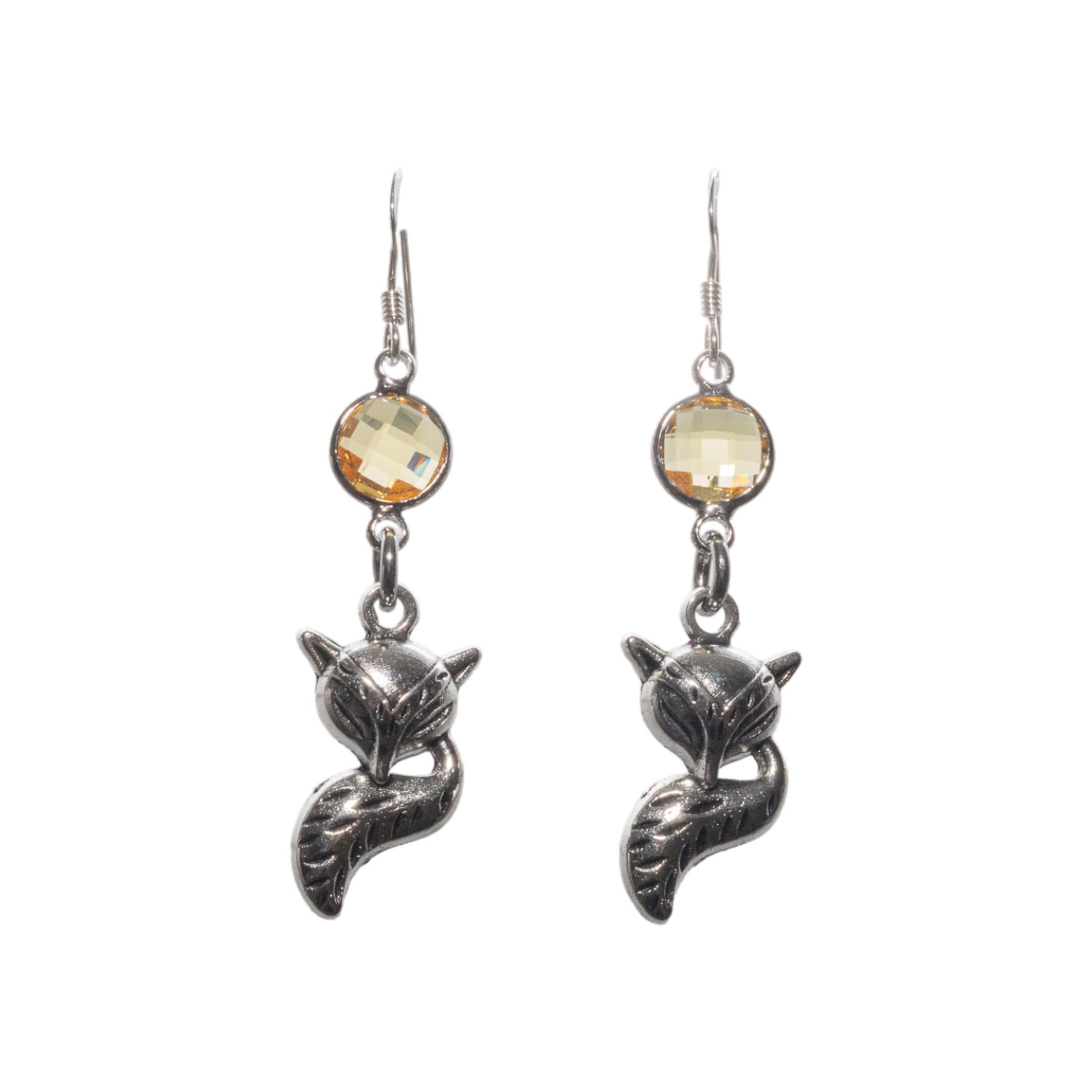 Fox earrings, birthstone jewellery, personalised gifts, Autumn fall accessory, vixen jewellery, fox lover gift, cute animal, dangly charm