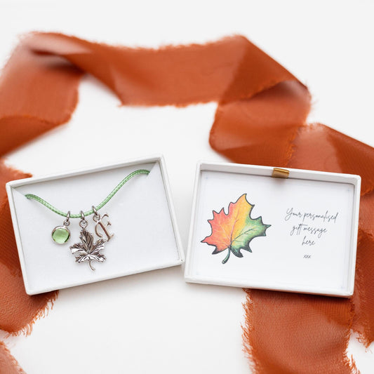 Maple leaf bracelet, waxed cord adjustable, personalised gifts, autumnal leaves, nature jewellery,