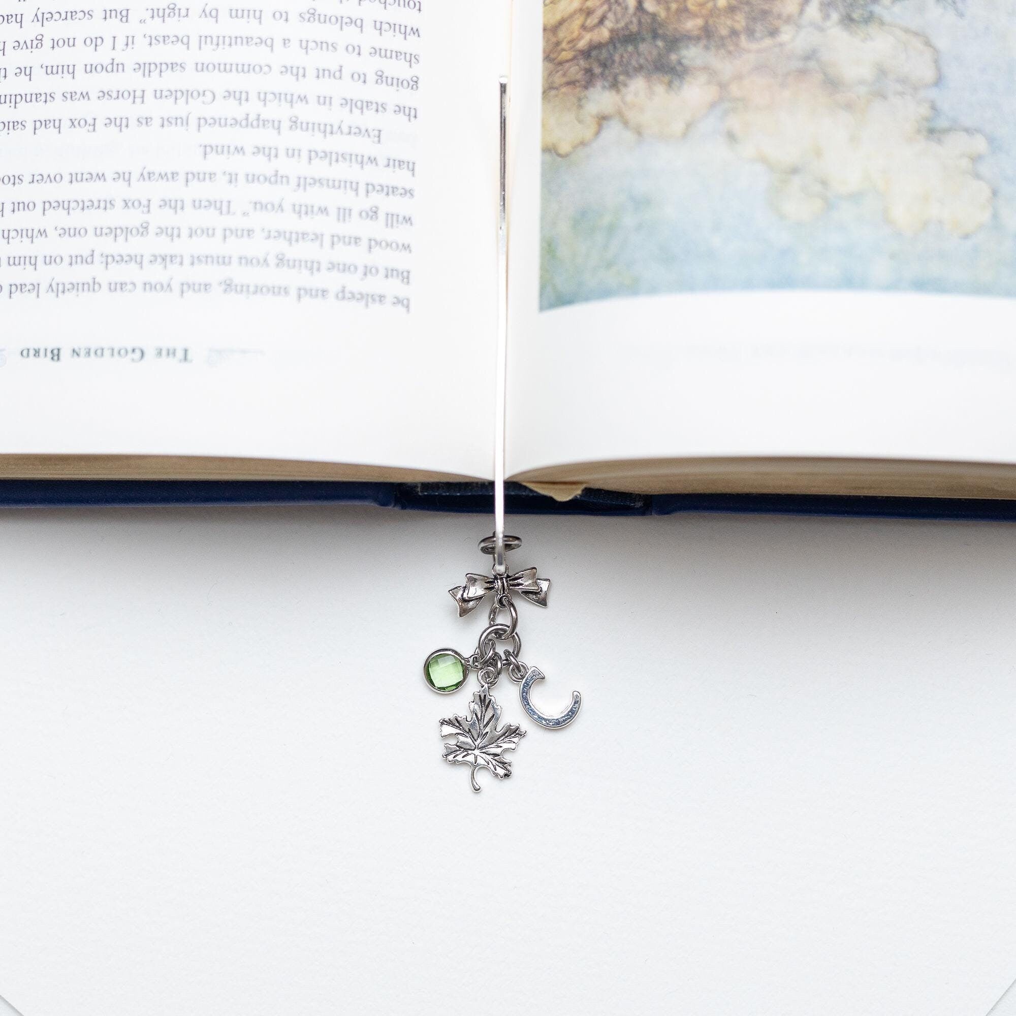 Maple leaf bookmark, personalised gifts, birthstone initial, metal page marker, Autumn leaves, woodland walks, Autumn decor, book lover