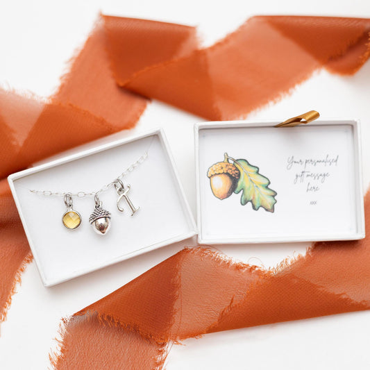 Acorn bracelet, personalised gifts, acorn jewellery, oak tree gift, friendship keepsake, nature woodland gift, Autumn style