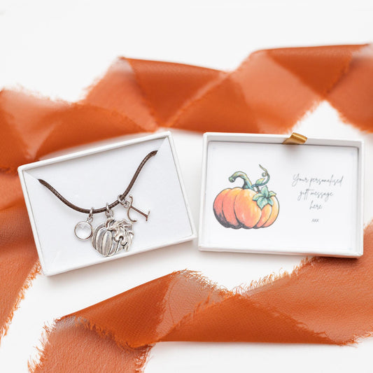 Pumpkin bracelet, waxed cord adjustable, personalised gifts, pumpkin jewellery,  pumpkin patch, birthstone letter, October birthday