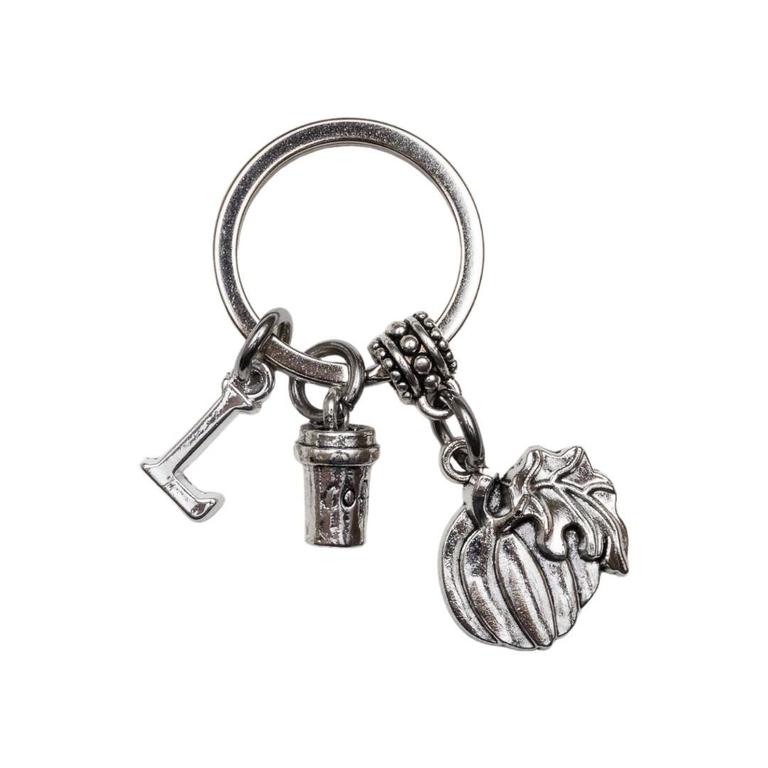 Pumpkin Spice Coffee Keyring: Personalised Initial Charm, Autumn Gift