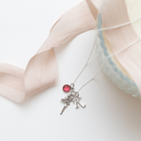 Fairy necklace, personalised gifts, whimsical jewellery, woodland faerie, fairy godmother pendant, cottagecore pixie, birthstone initial
