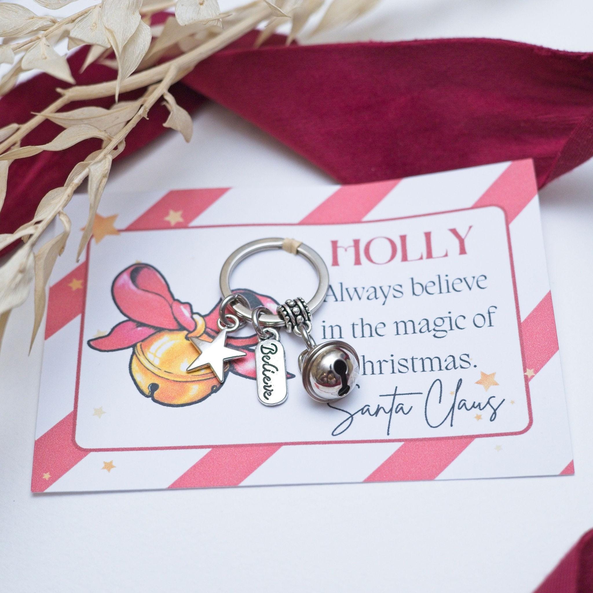 Christmas bell keyring, personalised gifts, believe in the magic, Santa Claus stocking filler, Father Christmas eve box, jingle bell charm