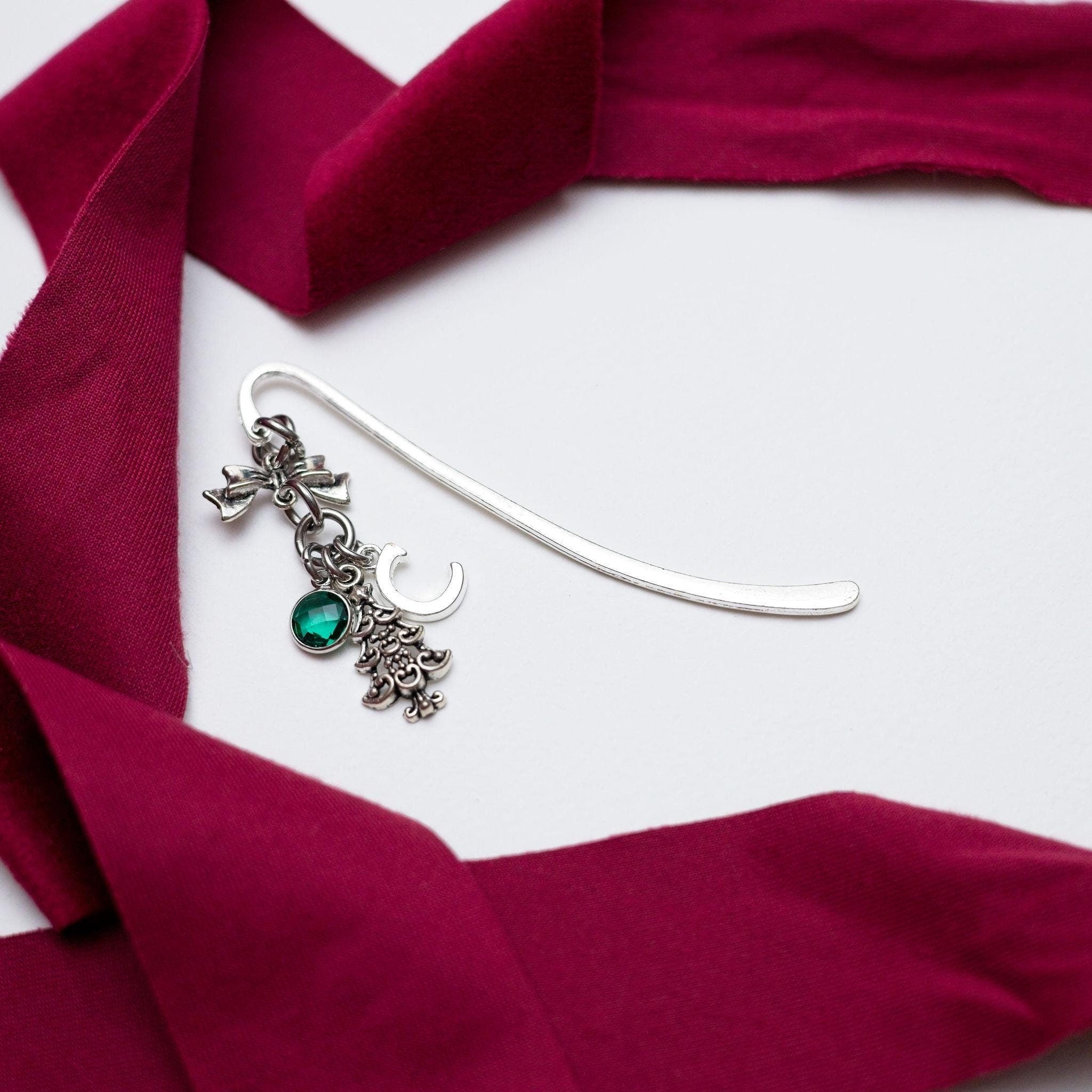 Christmas tree bookmark, gift for reader, Christmas gift, personalised gifts, birthstone initial, metal page marker, winter charms, eve box