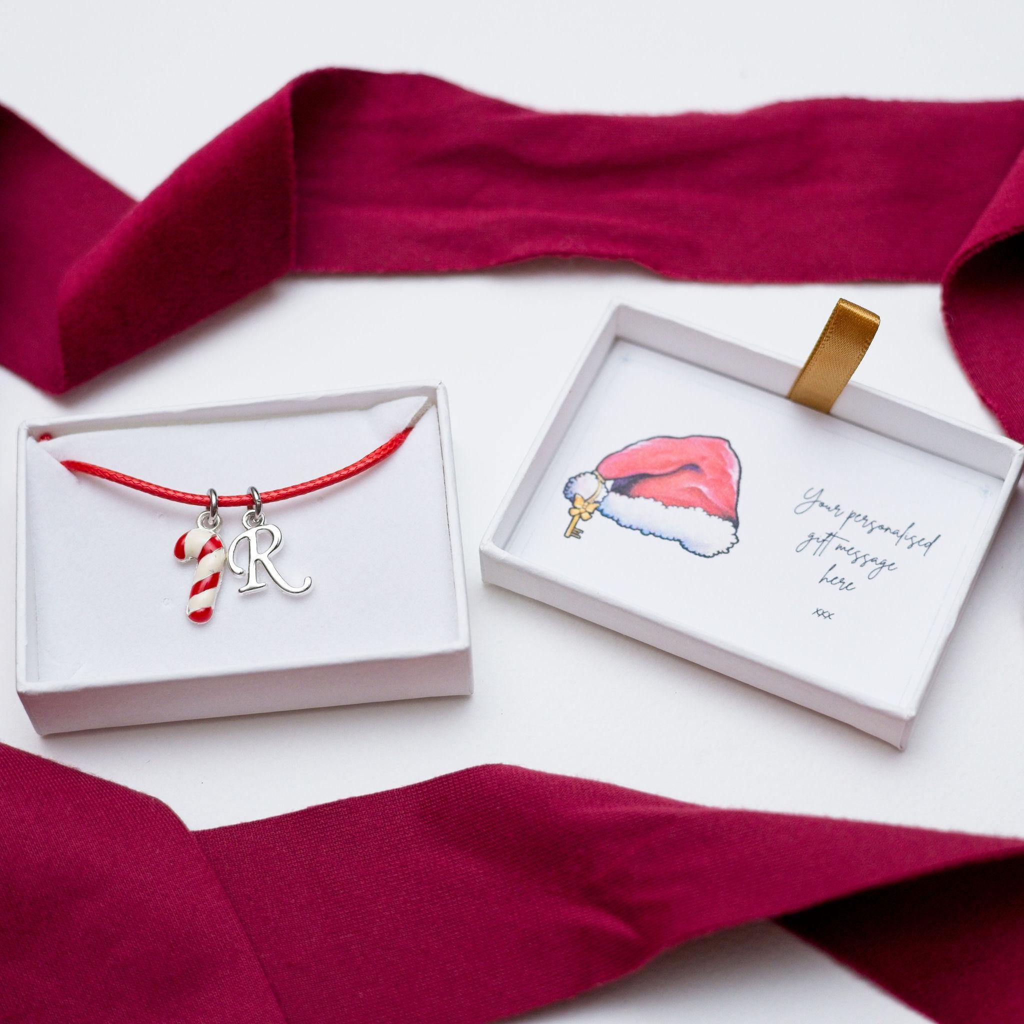 Candy cane bracelet, waxed cord adjustable, personalised gifts, Christmas jewellery, festive holiday, stocking filler, red and white stripe