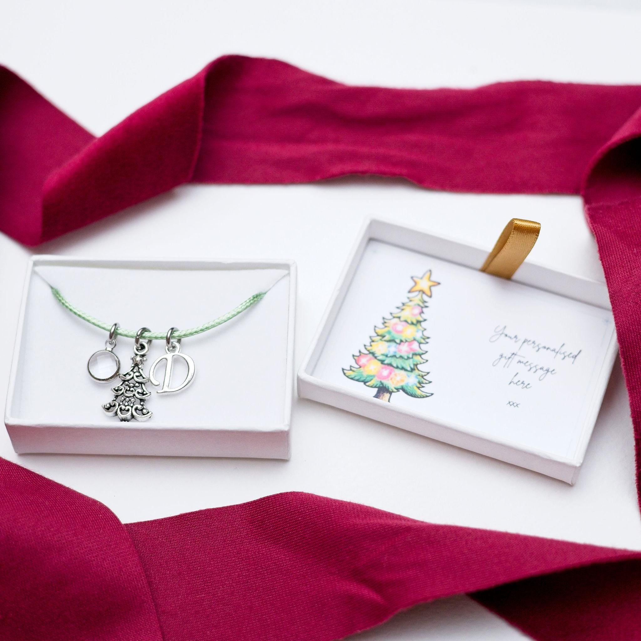 Christmas tree bracelet, waxed cord adjustable, personalised gifts, Christmas tree jewellery, Secret Santa gift, stocking filler