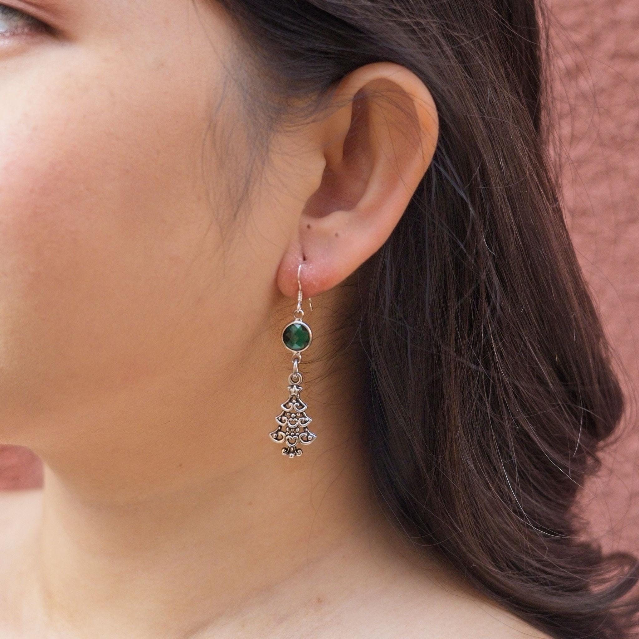 Christmas tree earrings, birthstone jewellery, personalised gifts, Christmas jewellery, December birthday, Christmas fan gift, secret Santa