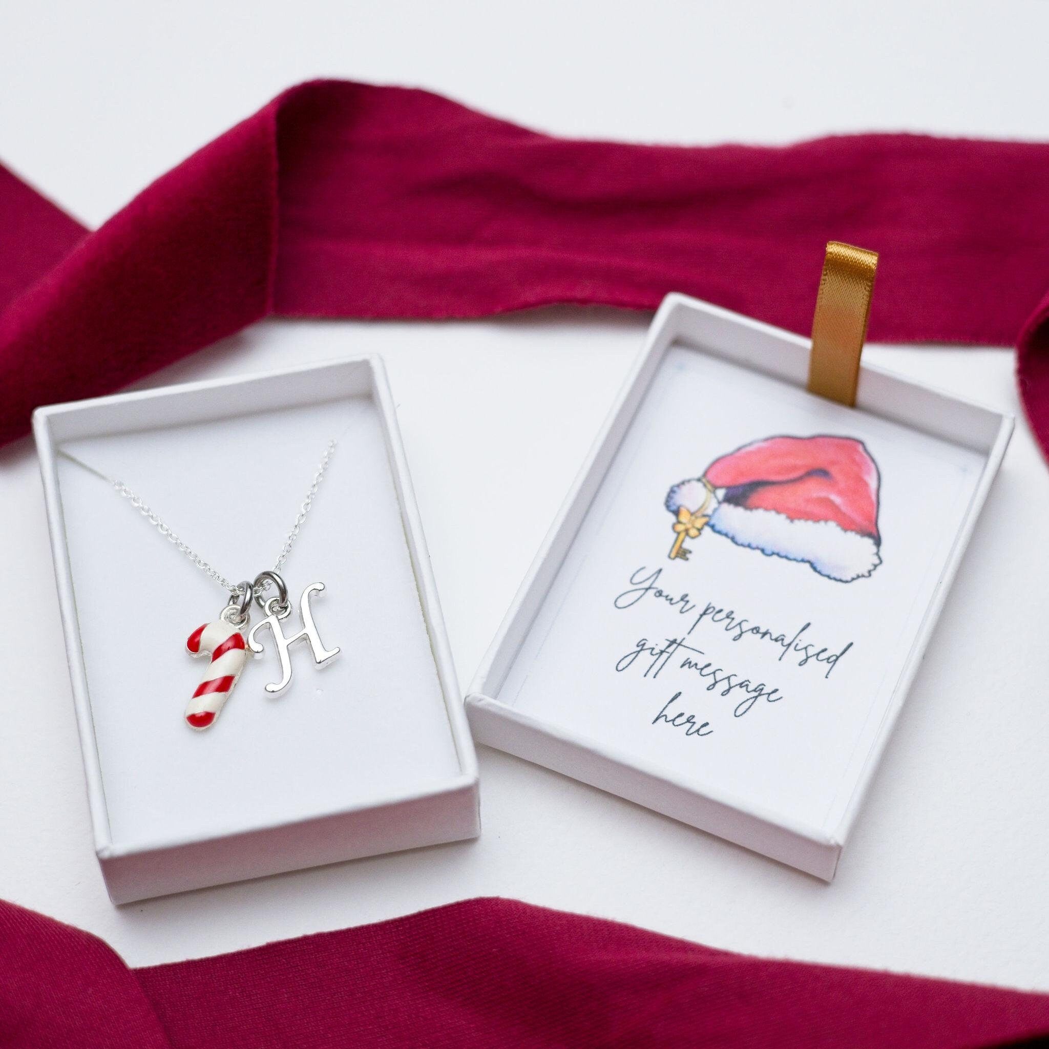 Personalised Candy Cane Necklace: Birthstone Initial Christmas Jewellery