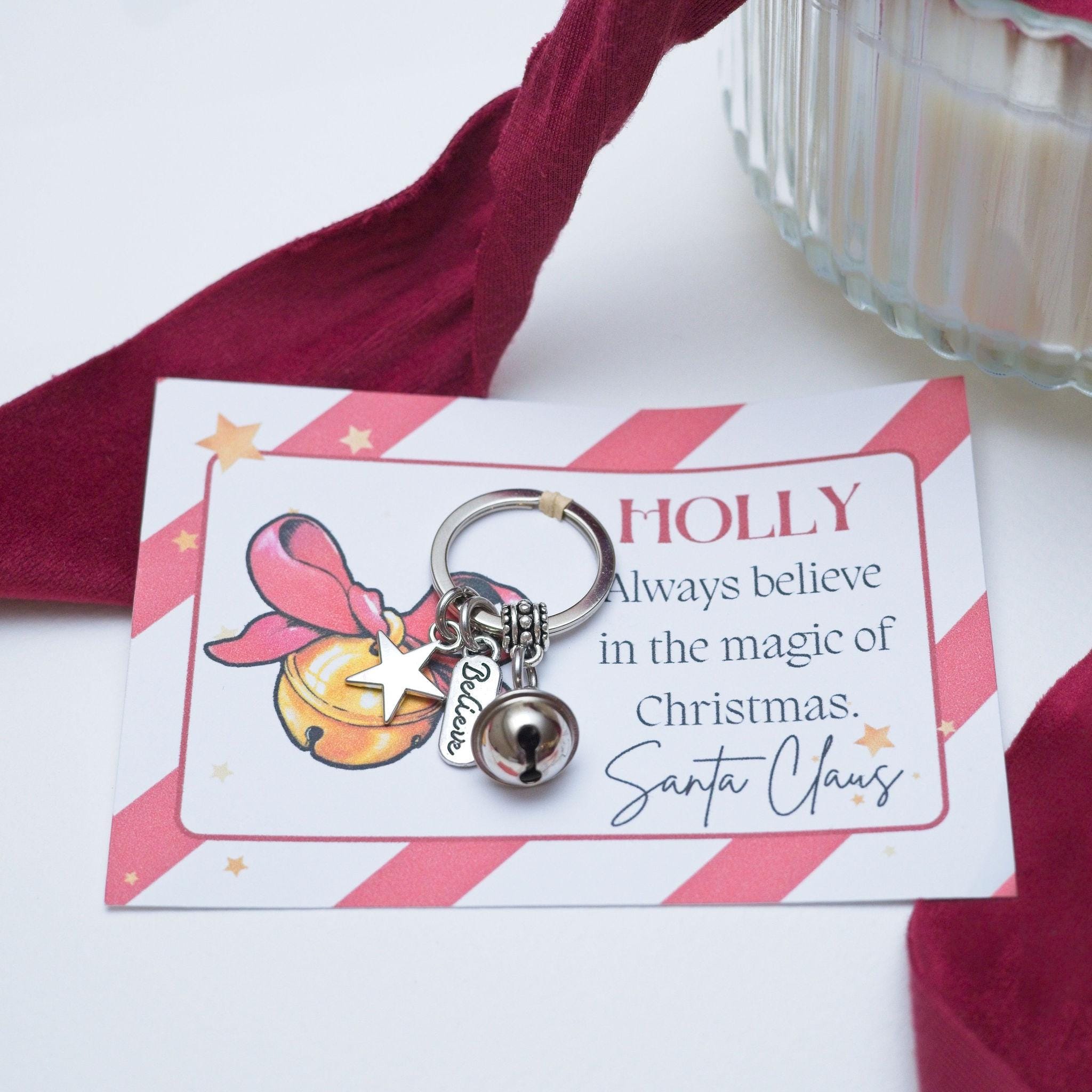 Personalised Christmas Bell Keyring: Jingle Bell Charm, Stocking Filler