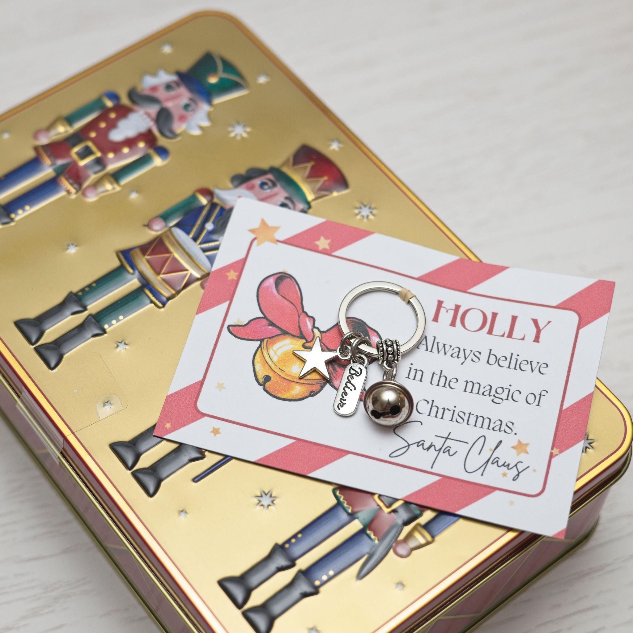 Personalised Christmas Bell Keyring: Jingle Bell Charm, Stocking Filler