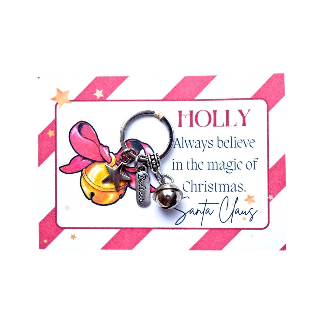 Personalised Christmas Bell Keyring: Jingle Bell Charm, Stocking Filler