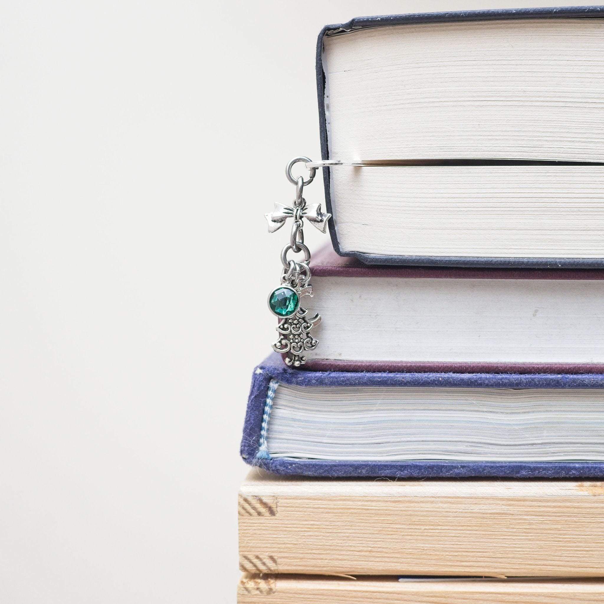 Christmas tree bookmark, gift for reader, Christmas gift, personalised gifts, birthstone initial, metal page marker, winter charms, eve box