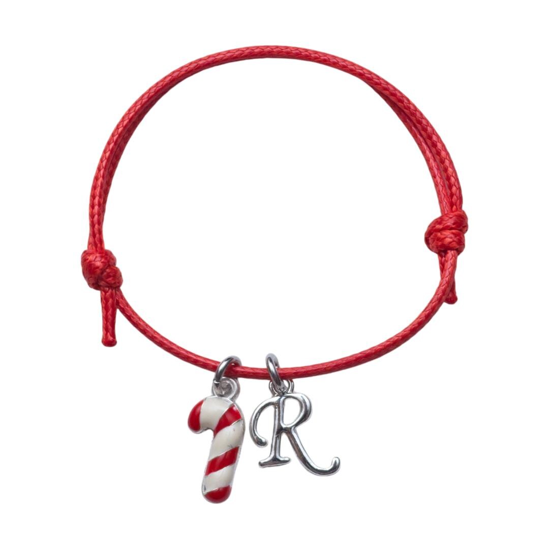 Personalised Candy Cane Charm Bracelet: Adjustable Christmas Jewellery